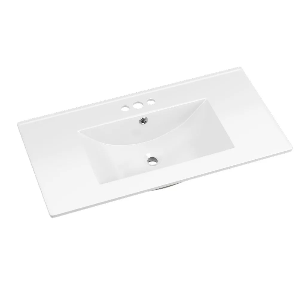 3-Hole 36 in. W x 18.25 in. D Classic Contemporary Rectangular Ceramic Single Sink Basin Vanity Top in White