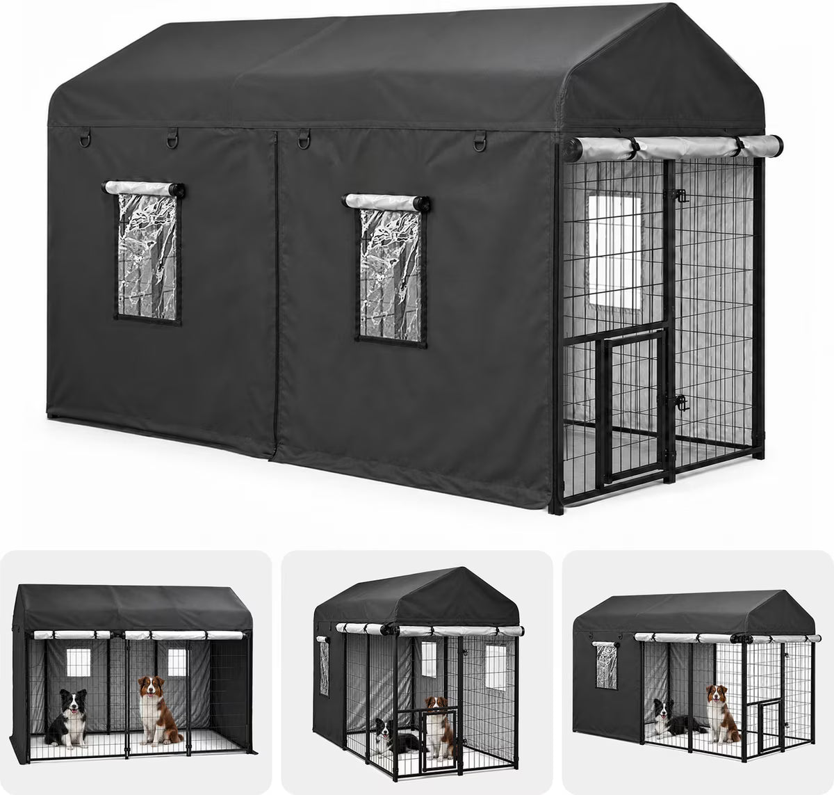 Outdoor 600D Oxford Fabric Waterproof Tarp Shelter Shade Cover Replacement Part Dog Kennel Accessory, Black, 4 x 8 x 6-in