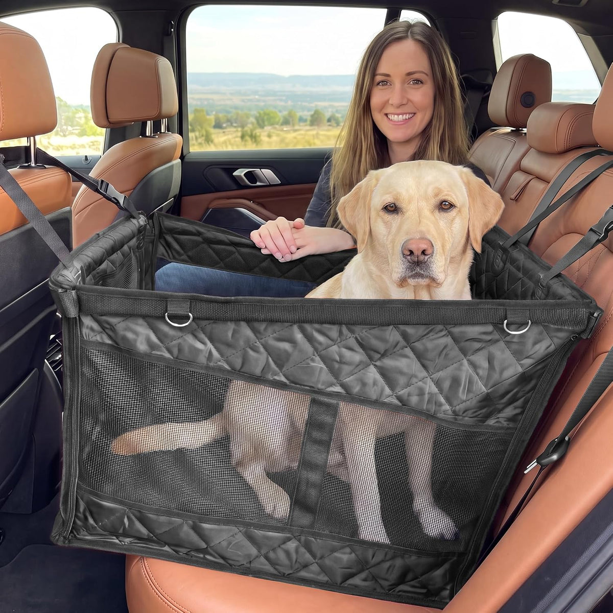 Black Dog Car Seat Extender, Hard Bottom Dog Hammock for Cars,SUV Large