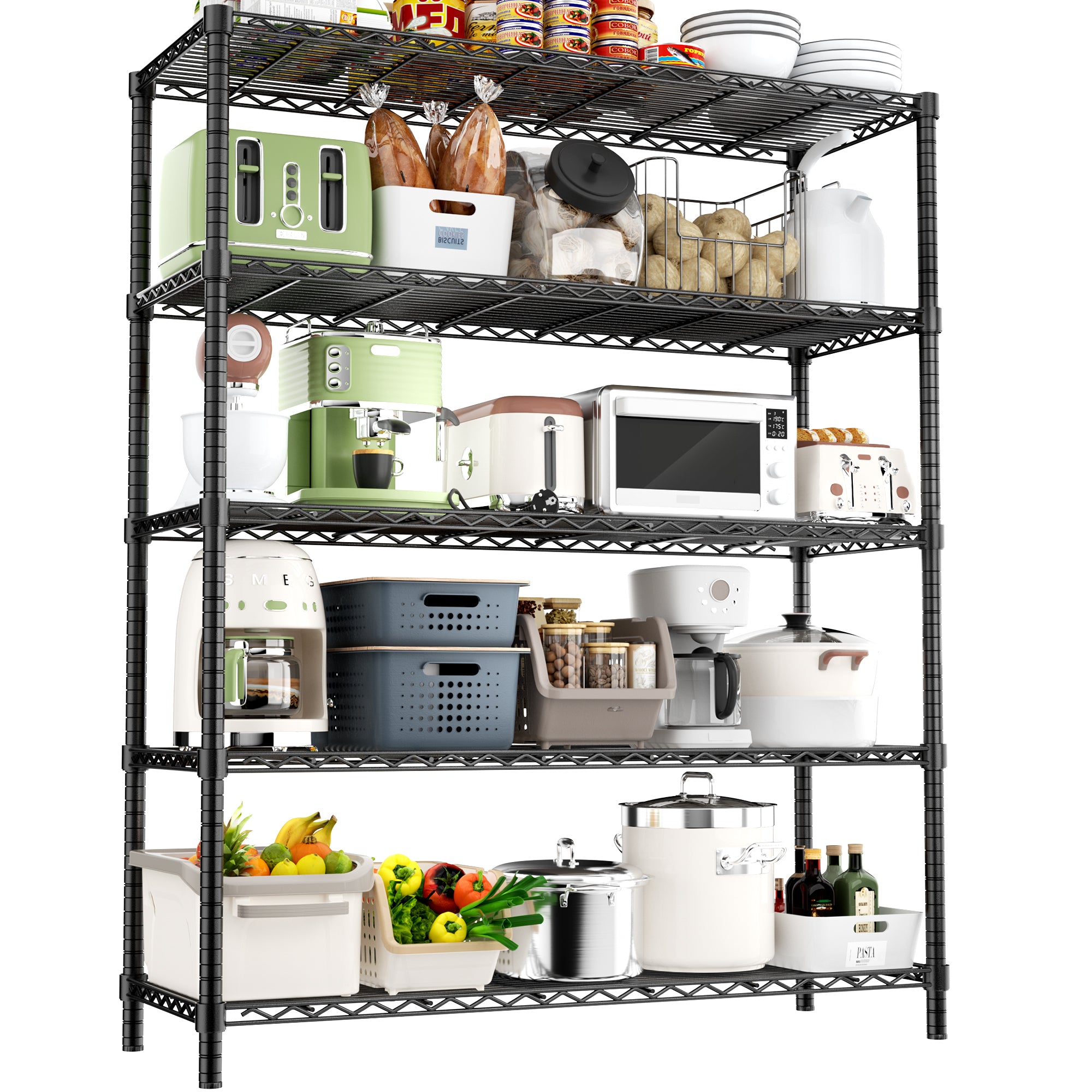 Solivira 5-tier height-adjustable garage wire mesh storage racks suitable for kitchens