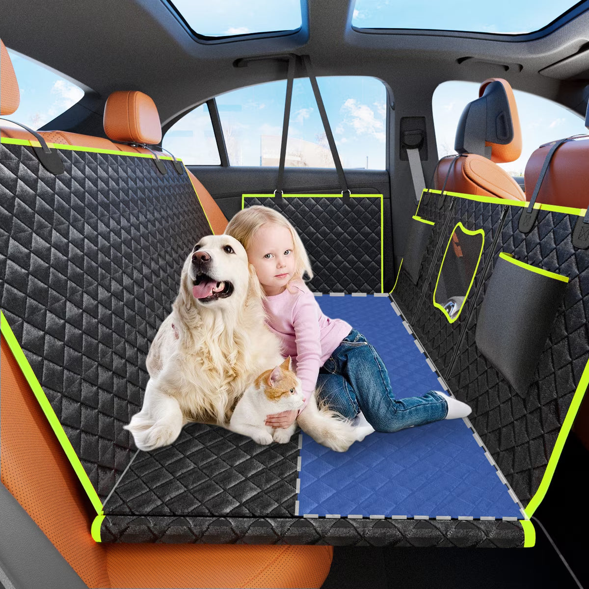 Waterproof Hammock Dog Car Back Seat Cover, Green