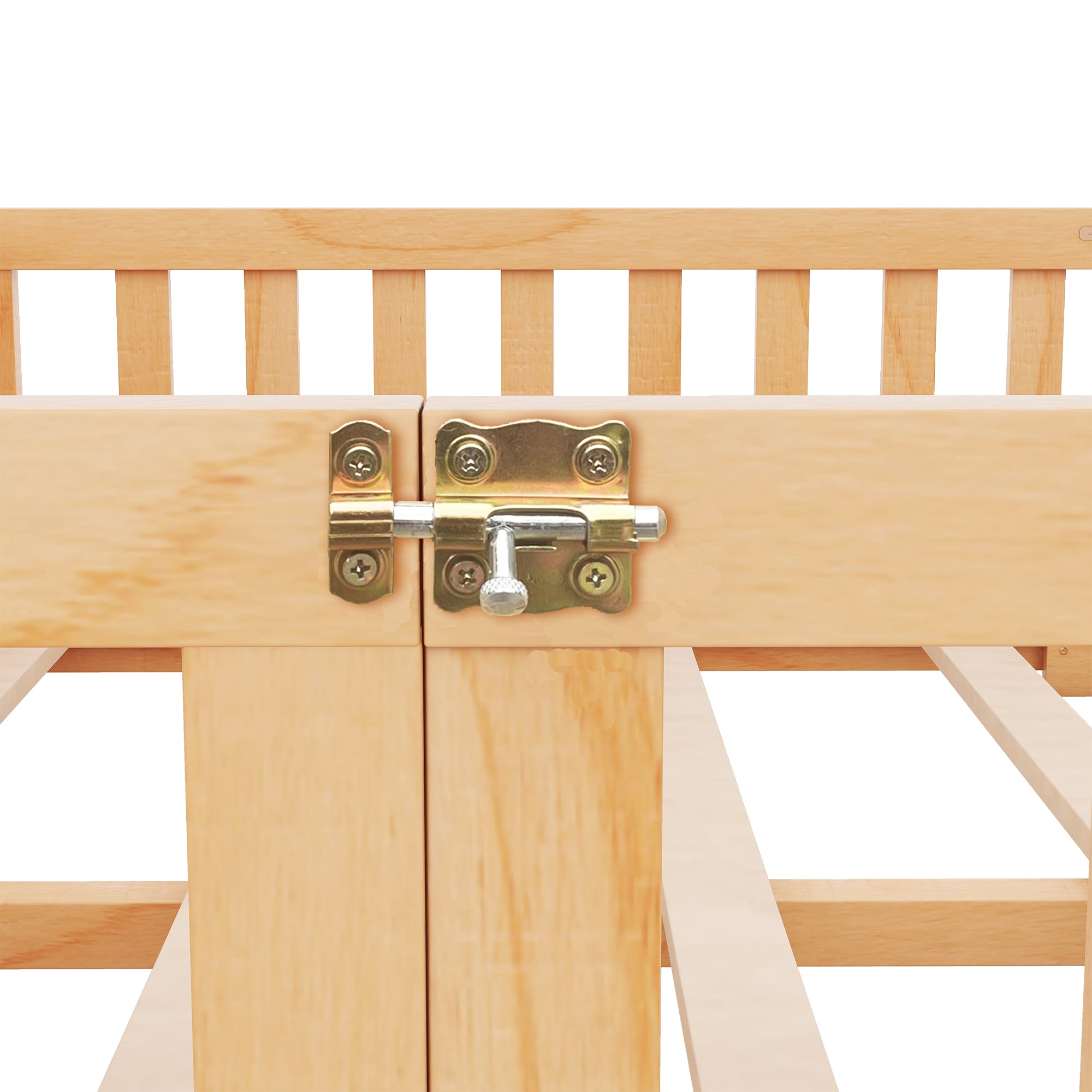 Queen Size Bed Floor Bed with Safety Guardrails and Door for Kids, Natural (Expect Arrival Date Nov.2nd)