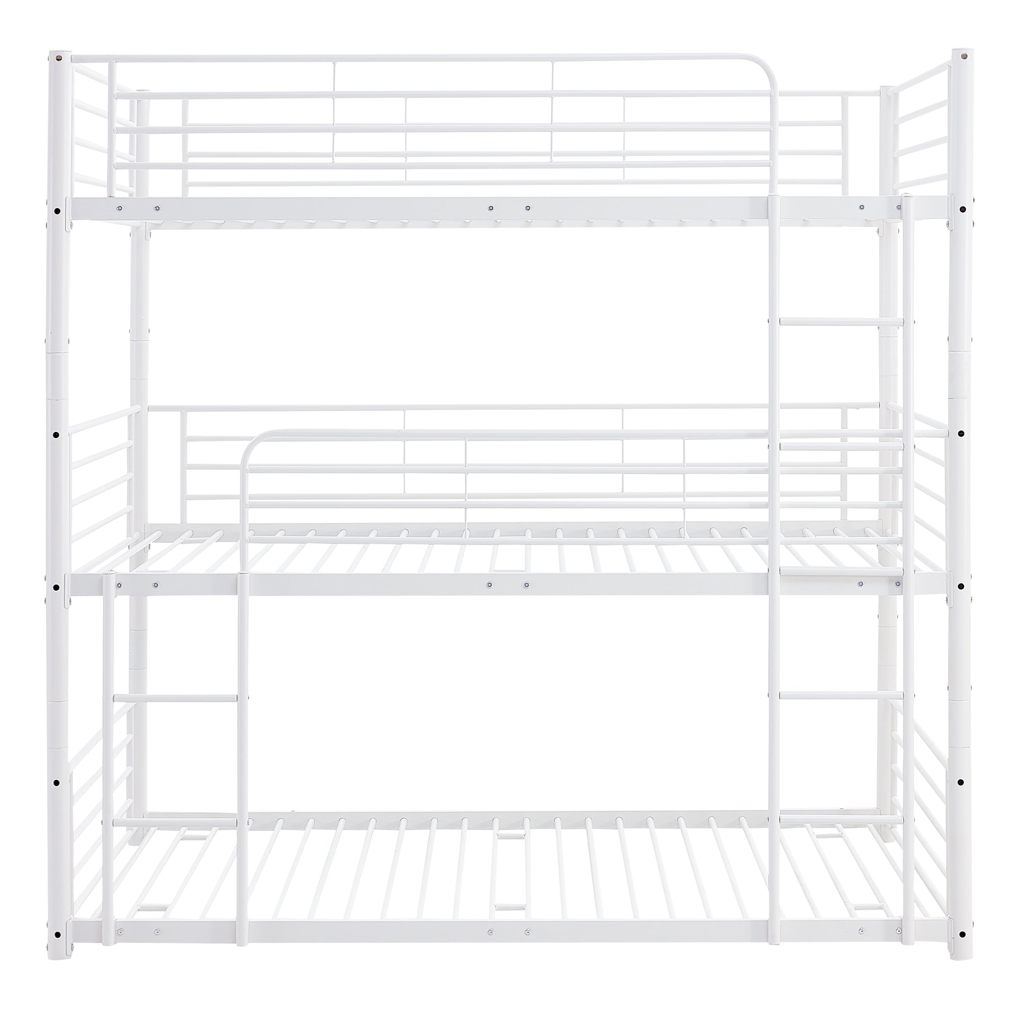 Full-Full-Full Metal  Triple Bed  with Built-in Ladder, Divided into Three Separate Beds,White(OLD SKU:LP000297AAK)