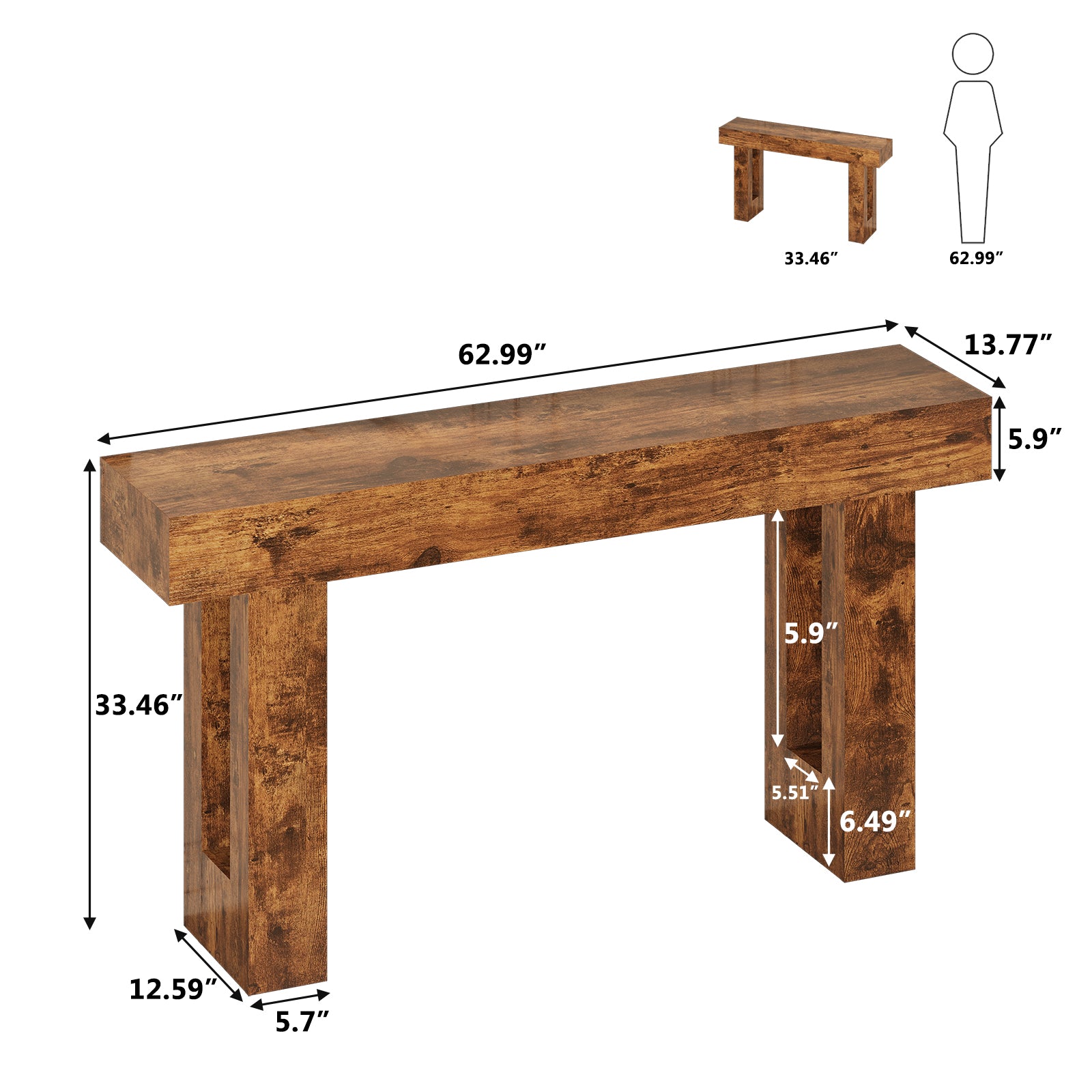 63-Inch Farmhouse Entryway Table for Entrance, Hallway, Living Room