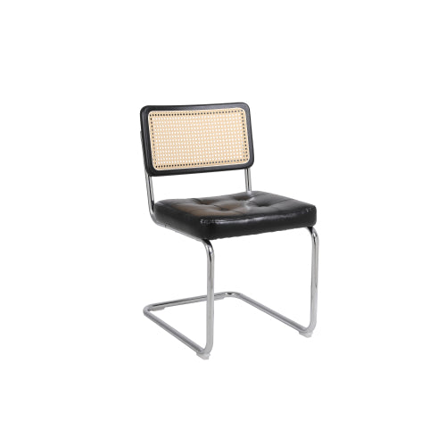 Modern Industrial Upholstered Chairs with Rattan Backrest (Set of 2)