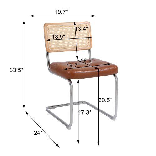 Modern Industrial Upholstered Chairs with Rattan Backrest (Set of 2)