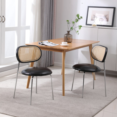 Mid Century Leisure Upholstered Dinning Chair with Rattan Backrest (Set of 2)