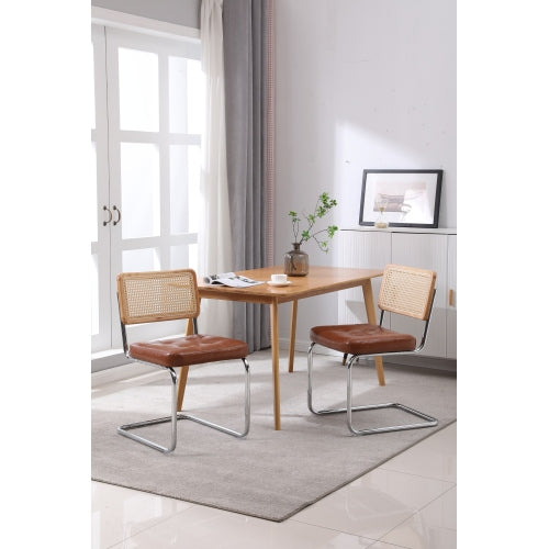 Modern Industrial Upholstered Chairs with Rattan Backrest (Set of 2)