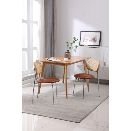 Mid Century Leisure Upholstered Dinning Chair with Rattan Backrest (Set of 2)