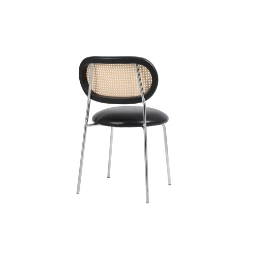 Mid Century Leisure Upholstered Dinning Chair with Rattan Backrest (Set of 2)