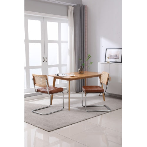 Modern Industrial Upholstered Chairs with Rattan Backrest (Set of 2)