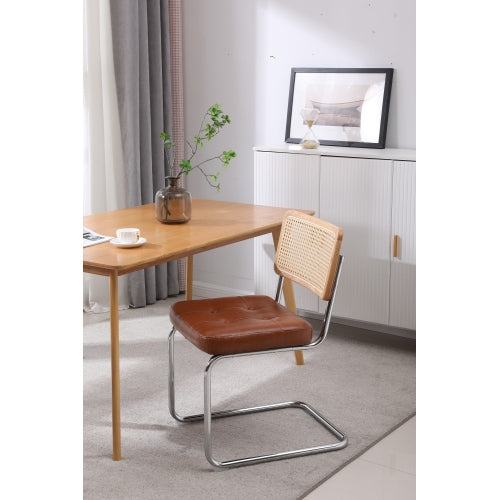 Modern Industrial Upholstered Chairs with Rattan Backrest (Set of 2)