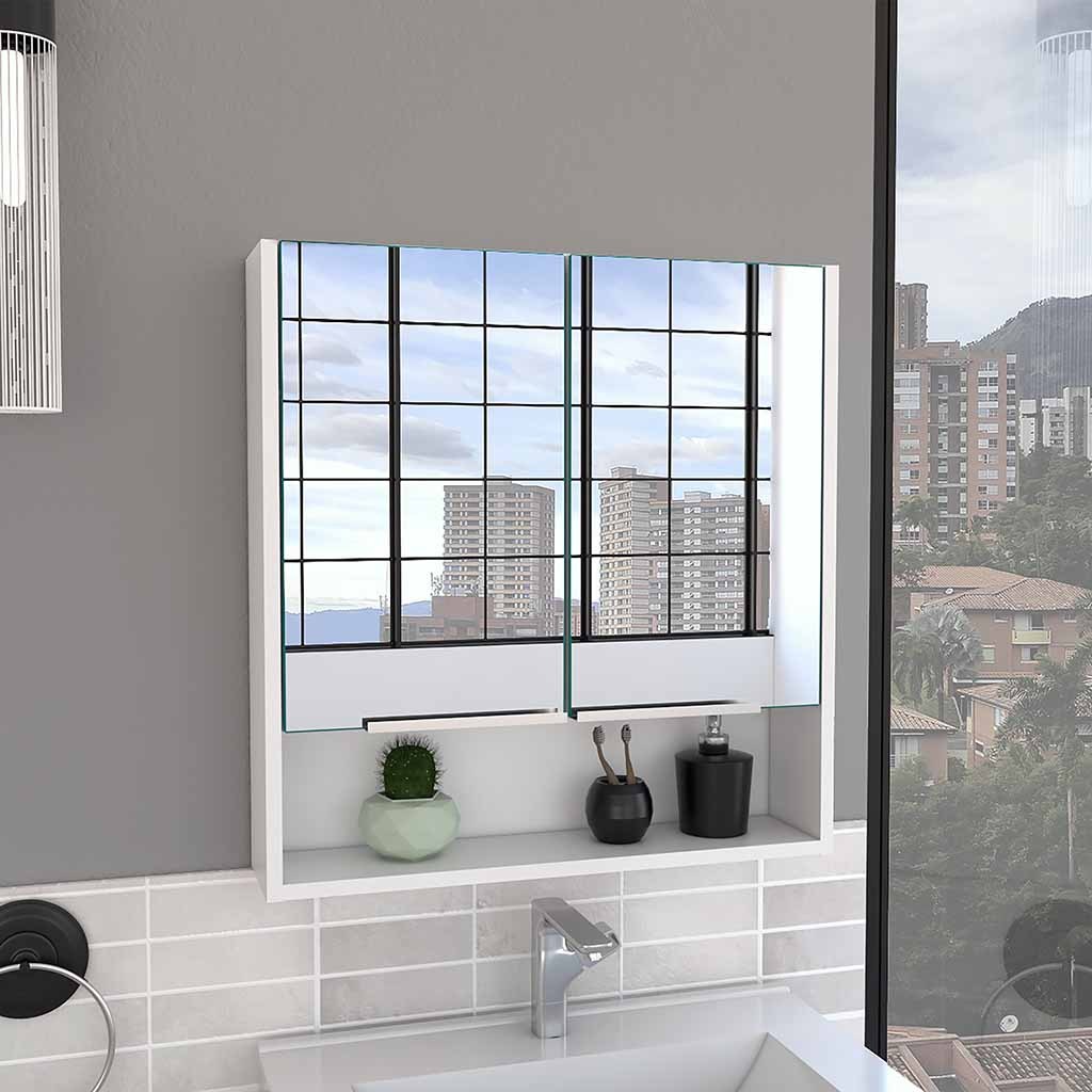 Medicine Cabinet with Mirror Lexington,Three Internal Shelves, White Finish