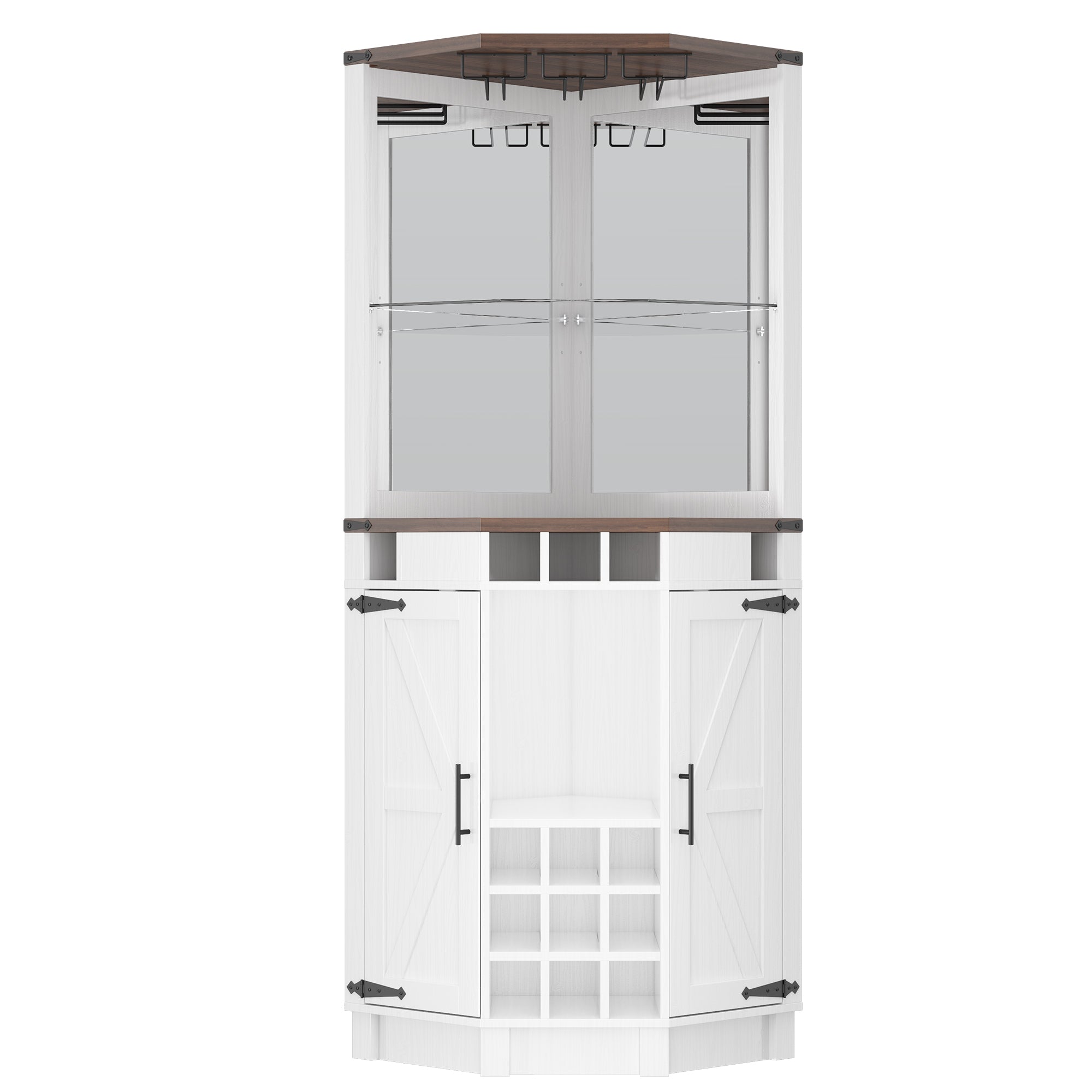32.3 in. W x 22.8 in. D x 70.9 in. H Ready to Assemble Barn Door Corner Cabinet White Wood Bar Cabinet