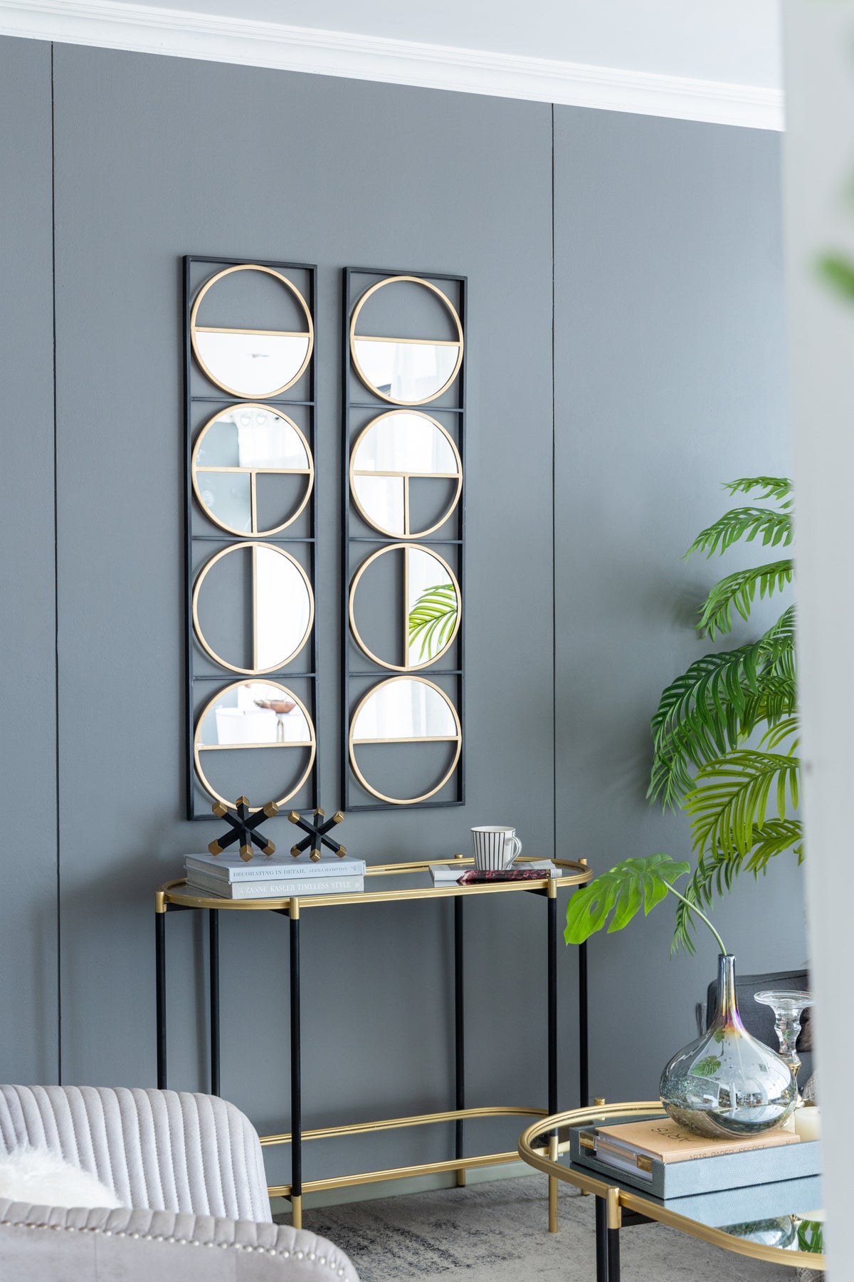47.2" Eclectic Styling Metal Beaded Black Wall Mirror with Contemporary Design for Bedroom,Liveroom & Entryway