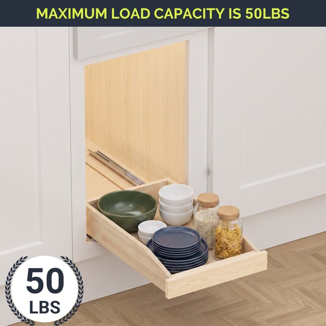 Wooden Pull-Out Cabinet Shelf Organizer with Soft Close Cabinet Drawers Slide Out for Kitchen Base Cabinet