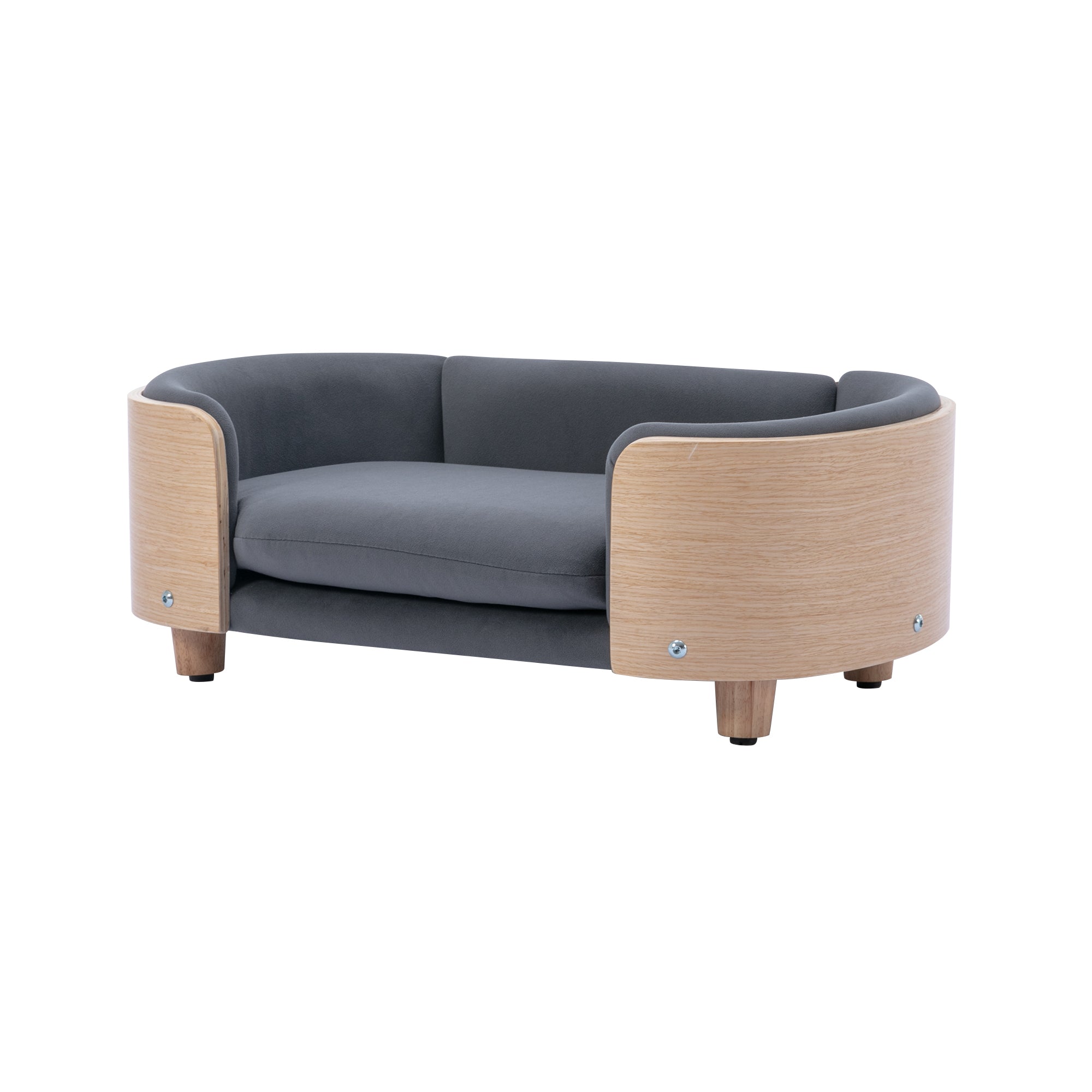 Scandinavian style Elevated Dog Bed Pet Sofa With Solid Wood legs and Bent Wood Back, Velvet Cushion,Small Size