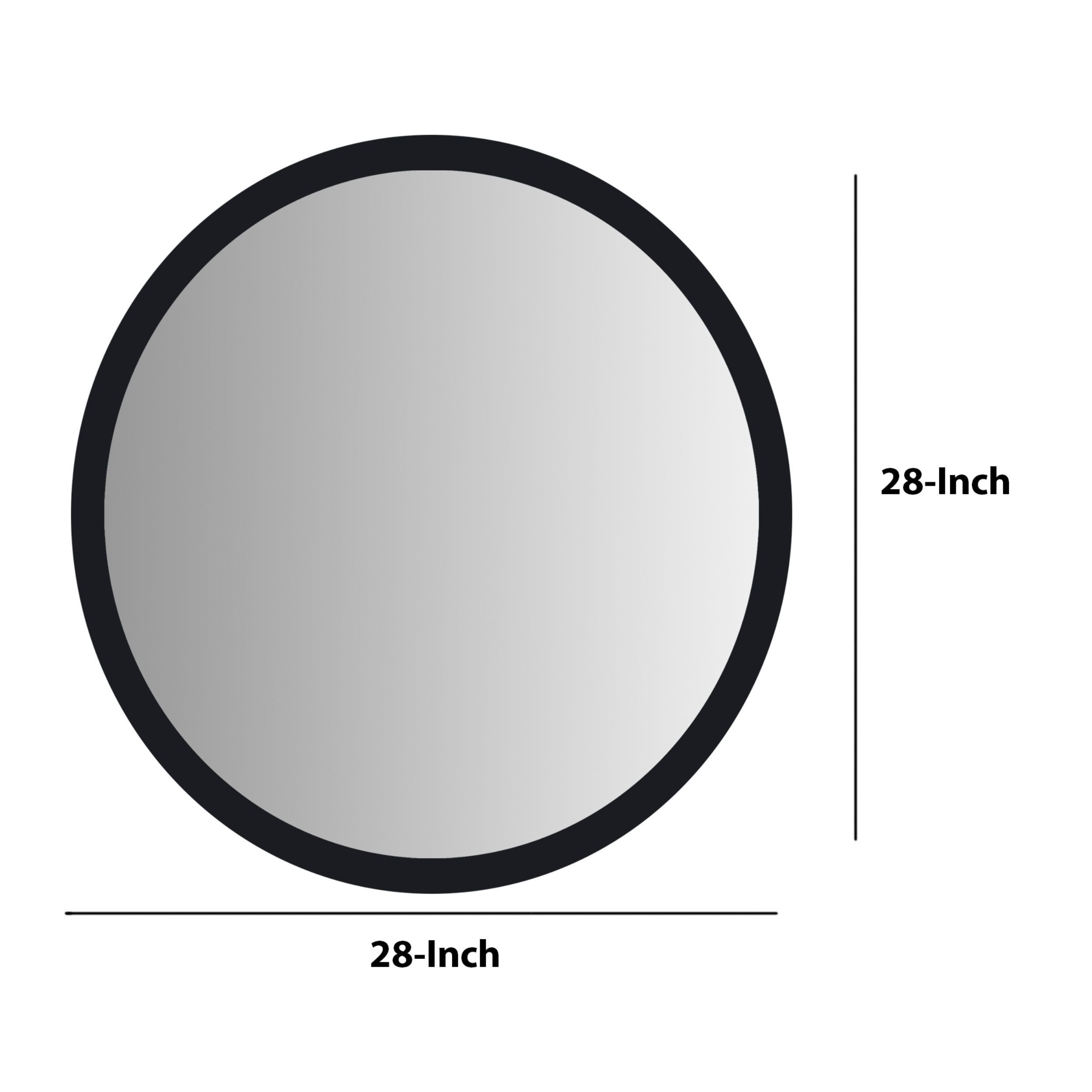 28 Inch Round Wooden Floating Beveled Wall Mirror, Black