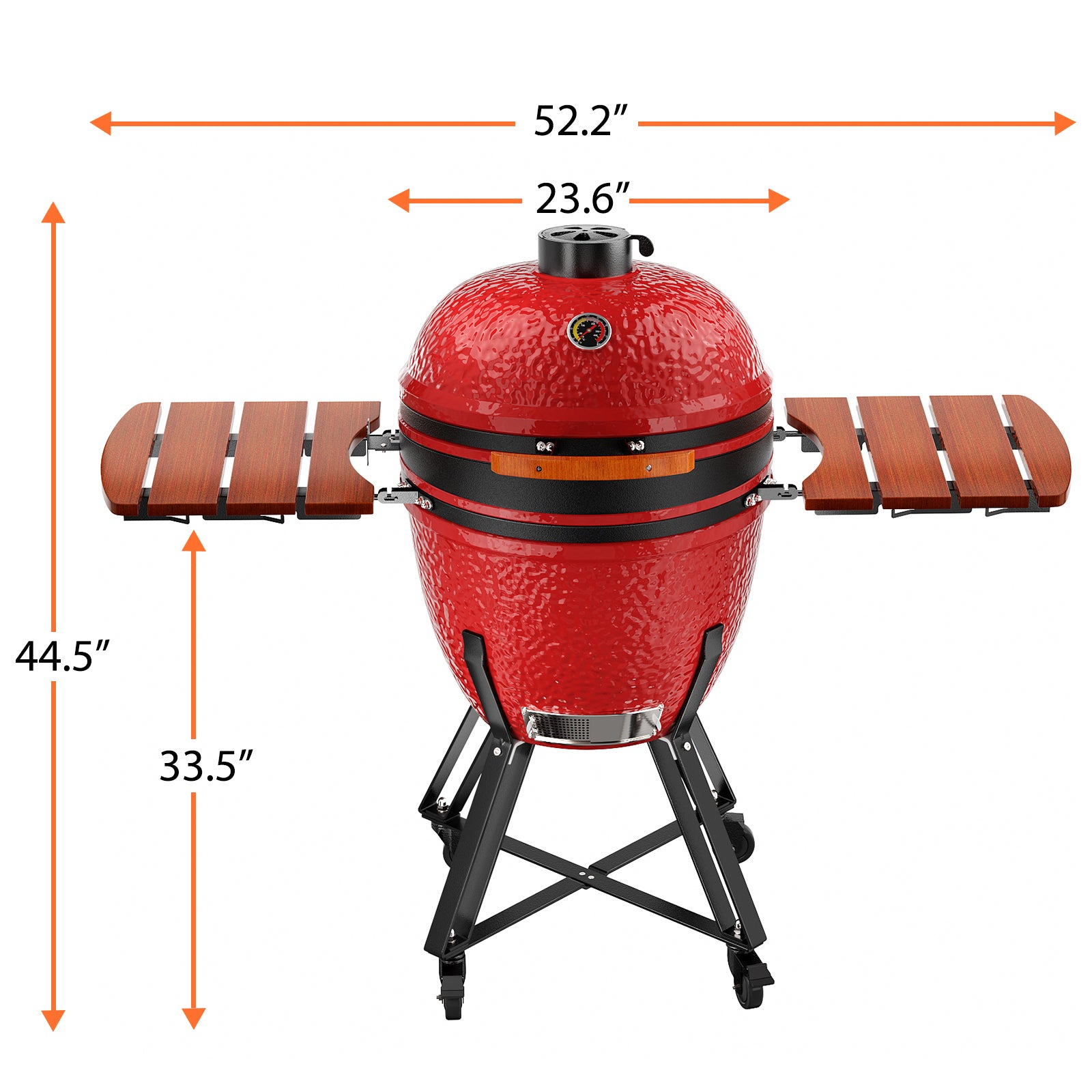 Kamado Portable Charcoal Grill with Side Shelves and Cover