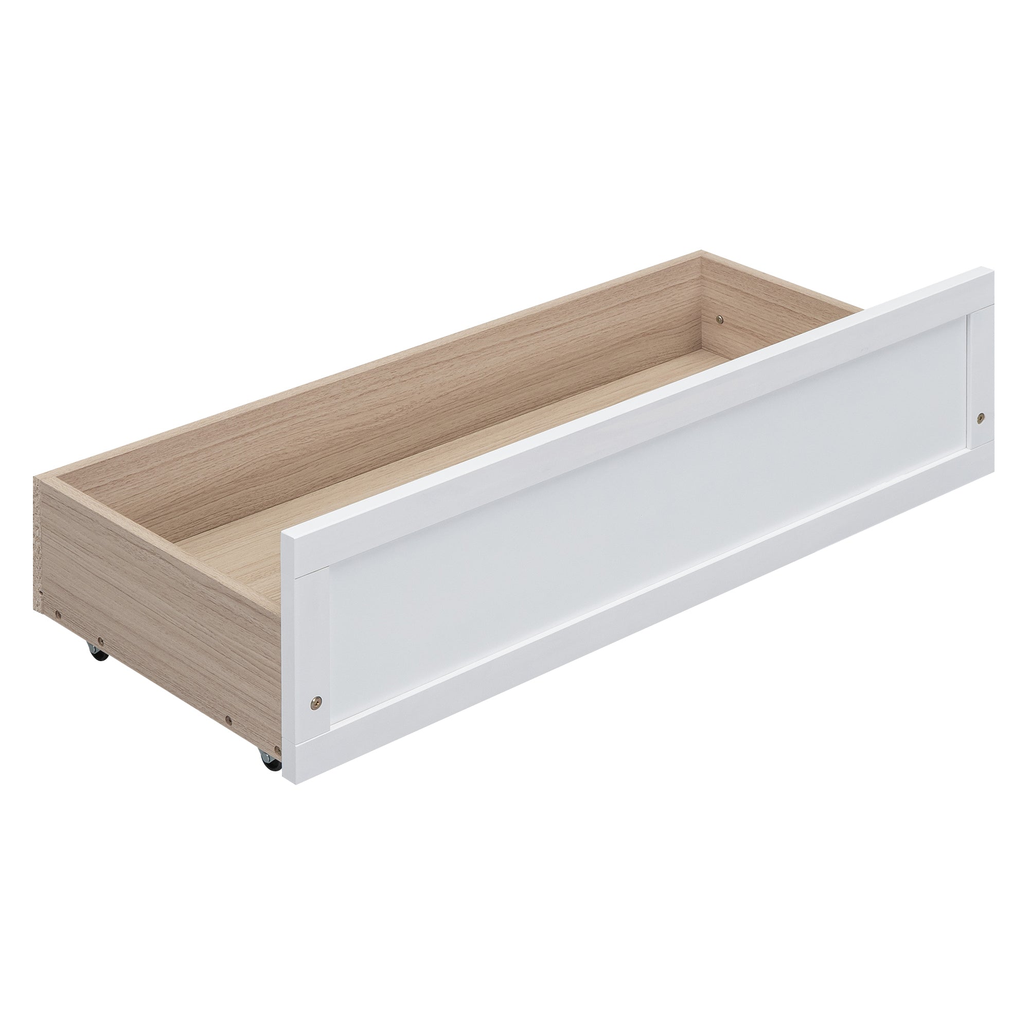 Full Size House Bed with Storage Shelves and 2 Drawers, Brushed White