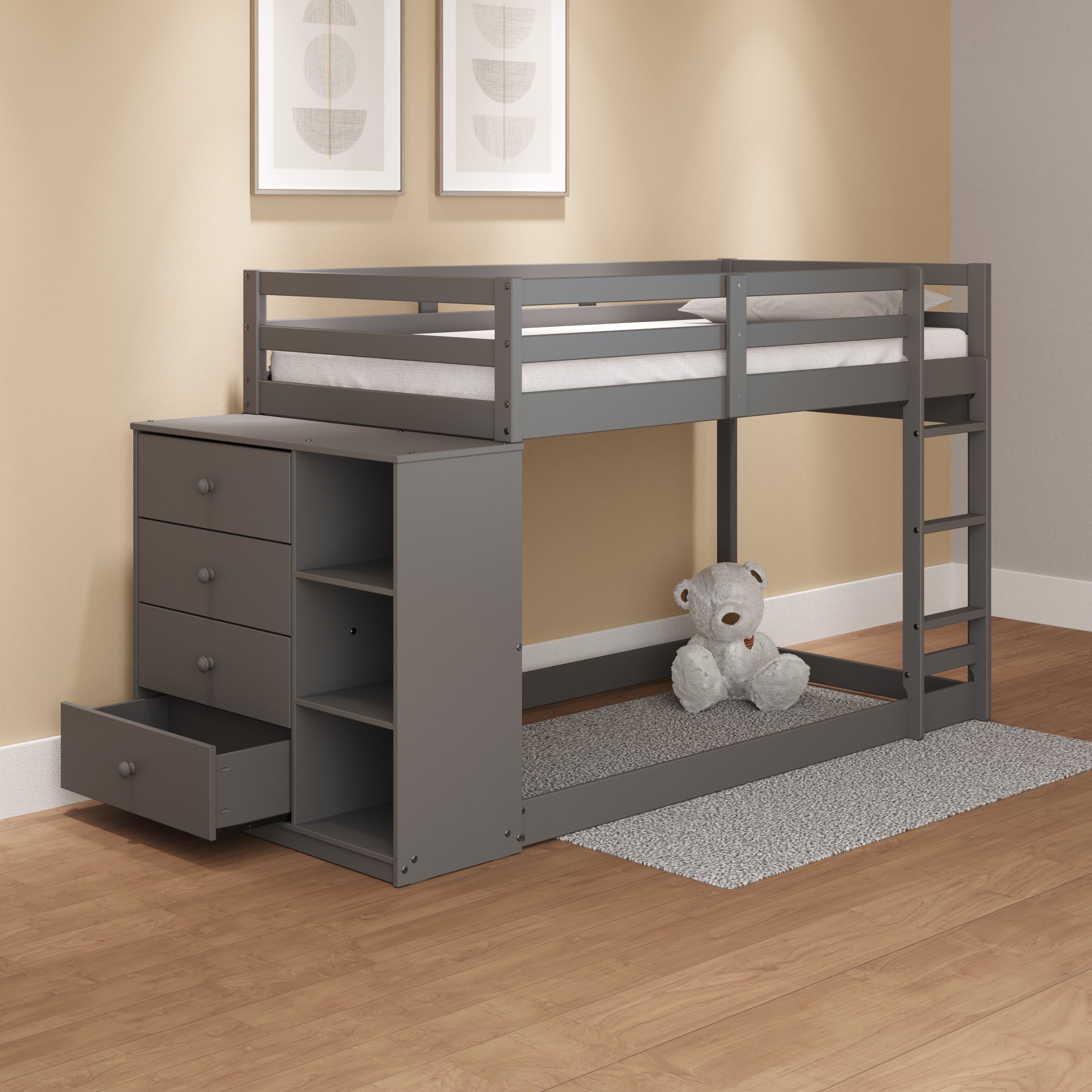 Gaston Twin/Twin Bunk Bed w/Cabinet, Gray Finish BD01372