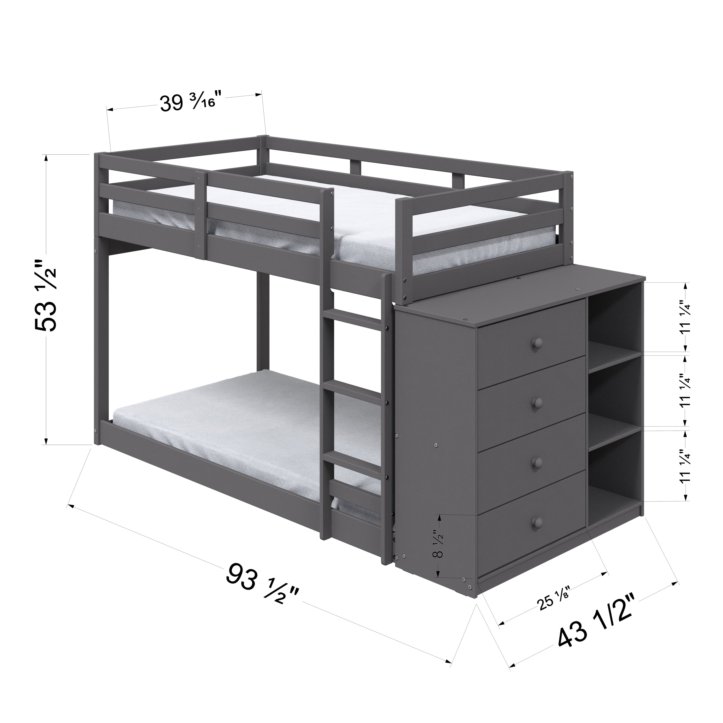 Gaston Twin/Twin Bunk Bed w/Cabinet, Gray Finish BD01372