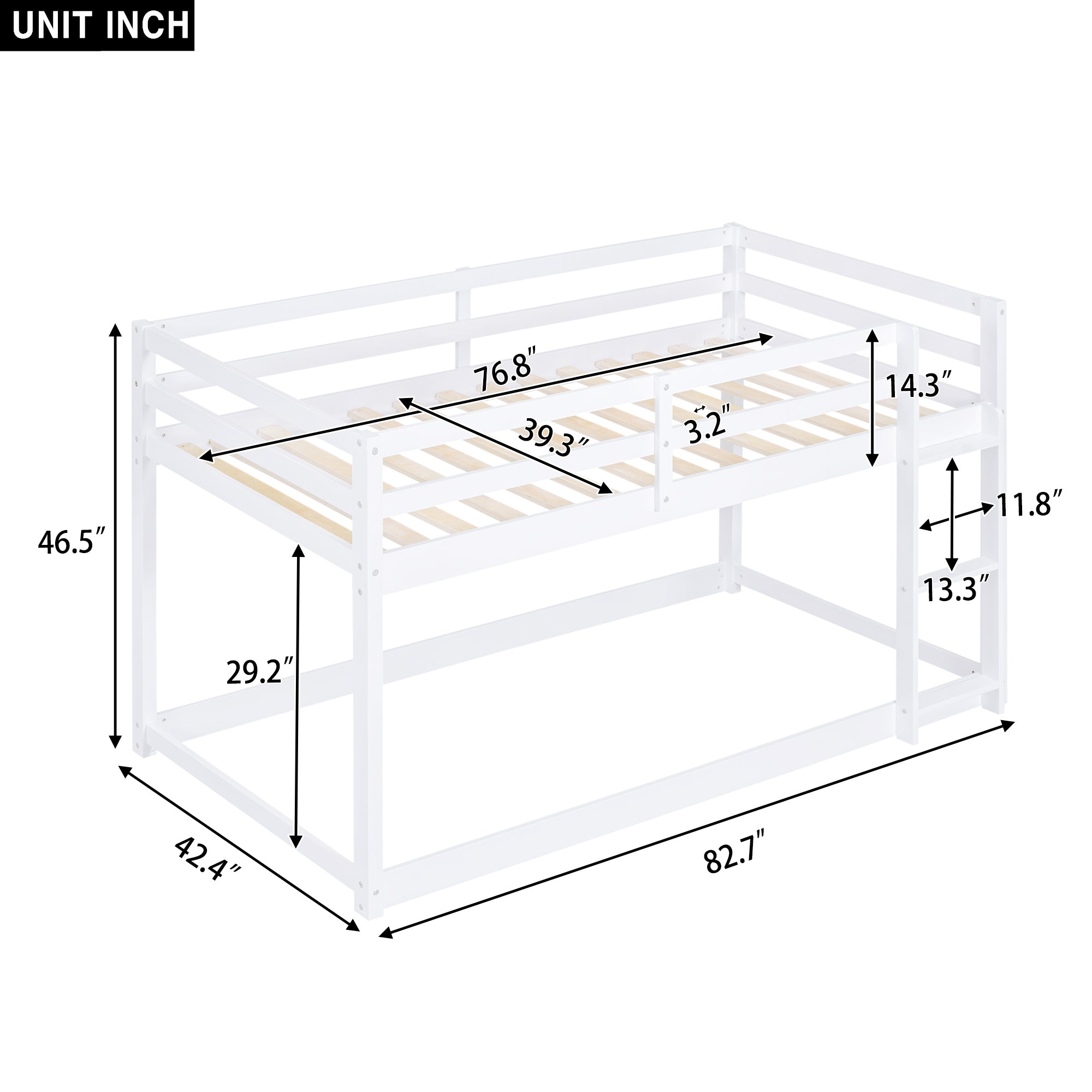 Twin over Twin Floor Bunk Bed with Ladder, White(Old SKU:WF293017AAK)
