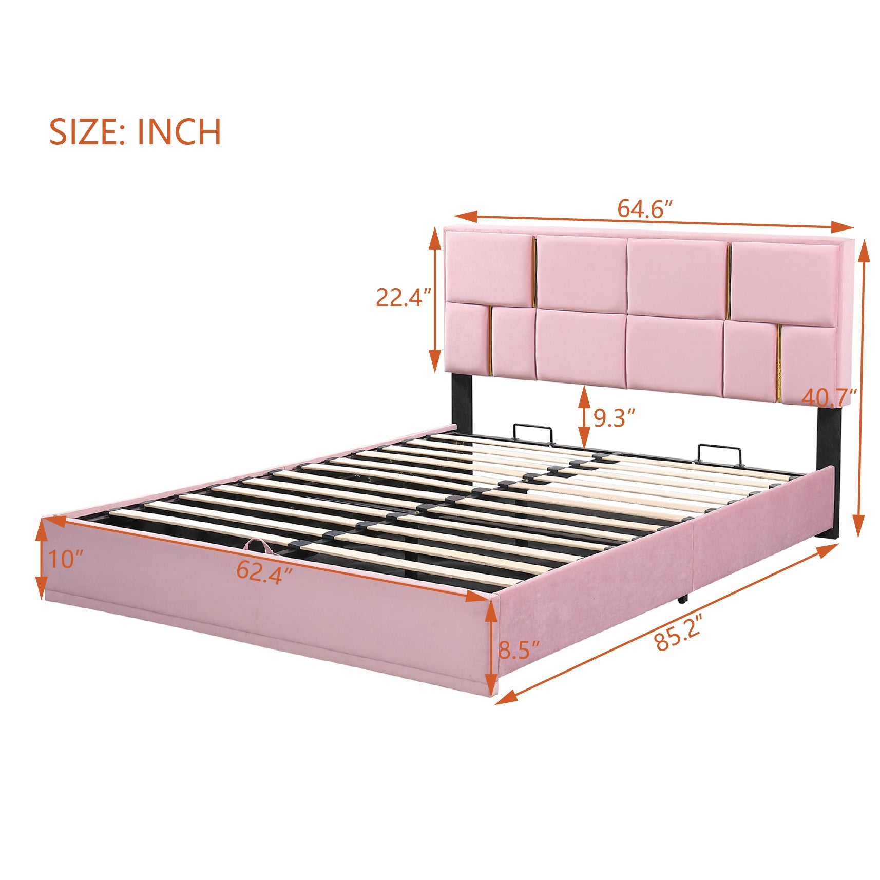 Queen Size Upholstered Platform Bed with Hydraulic Storage System,No Box Spring Needed,Pink
