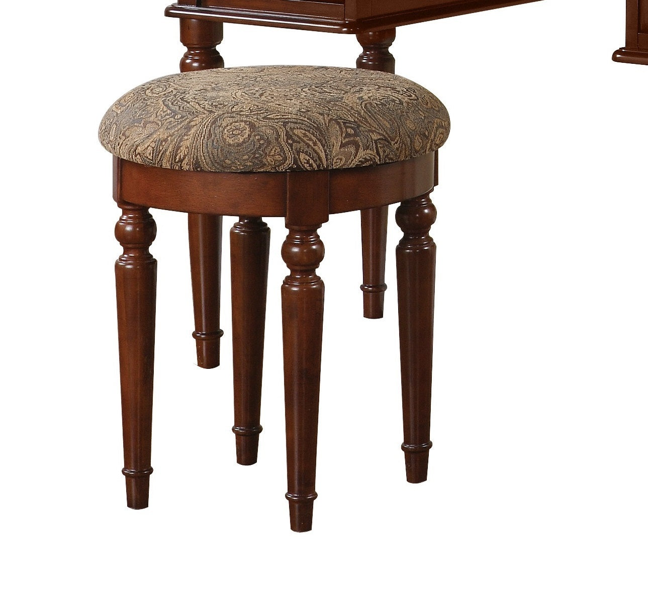 Bedroom Contemporary Vanity Set w Foldable Mirror Stool Drawers Cherry Color