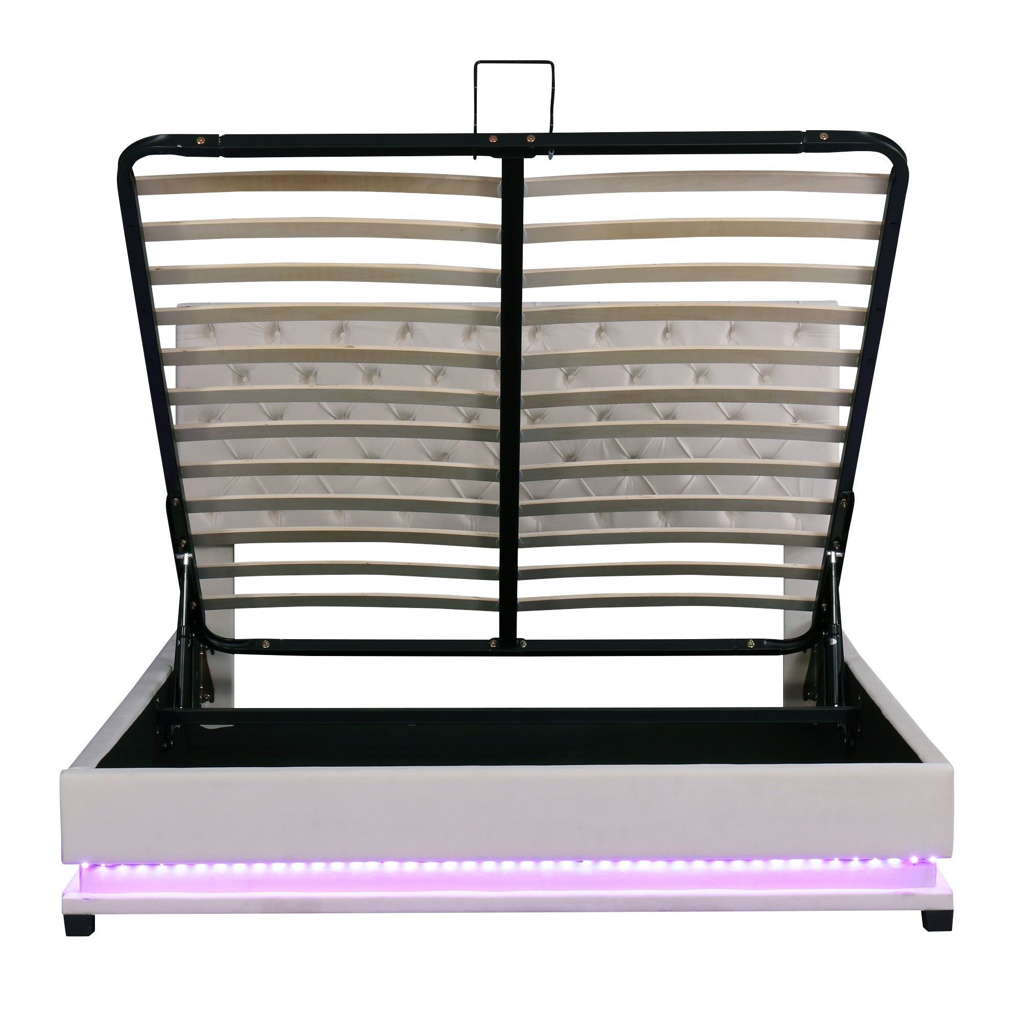 Queen Size Storage Upholstered Platform Bed with Adjustable Tufted Headboard and LED Light, Beige