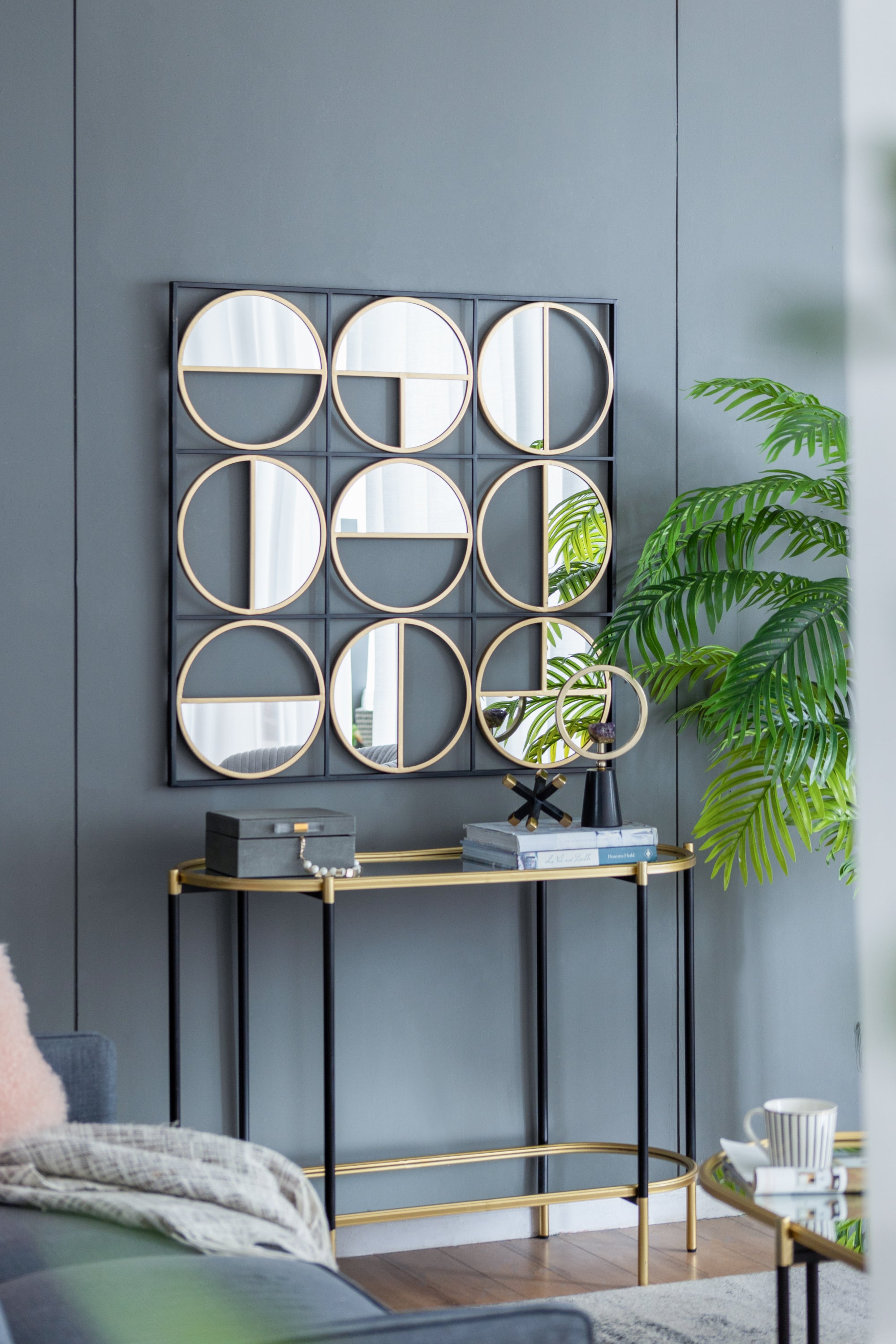 35.6" in Eclectic Styling Metal Beaded Black Wall Mirror with Contemporary Design for Bedroom,Liveroom & Entryway