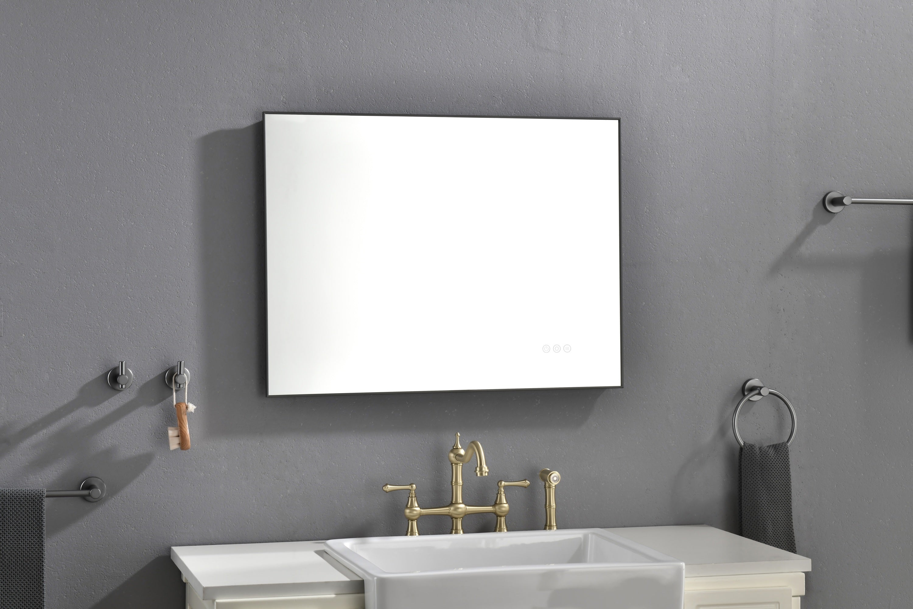Super Bright Led Bathroom Mirror with Lights,Metal Frame Mirror Wall Mounted Lighted Vanity Mirrors Dimmable Led Mirror for Makeup,Horizontal or vertical/GunGray Metal