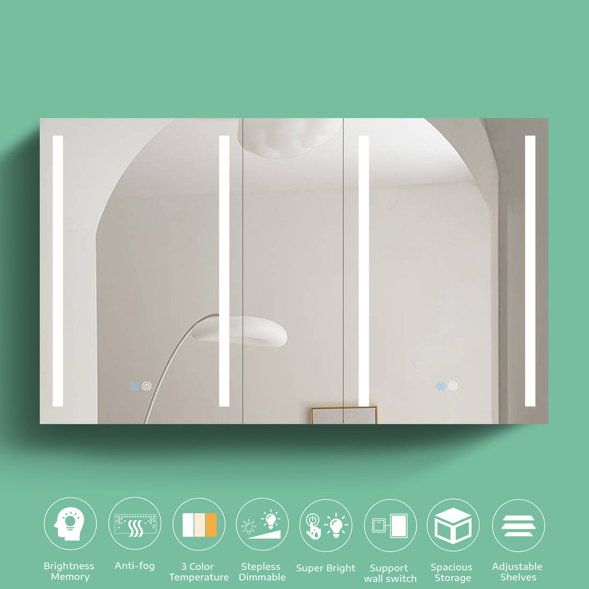 50x30 Inch LED Bathroom Medicine Cabinet Surface Mount Double Door Lighted Medicine Cabinet, Medicine Cabinets for Bathroom with Mirror Defogging, Dimmer White