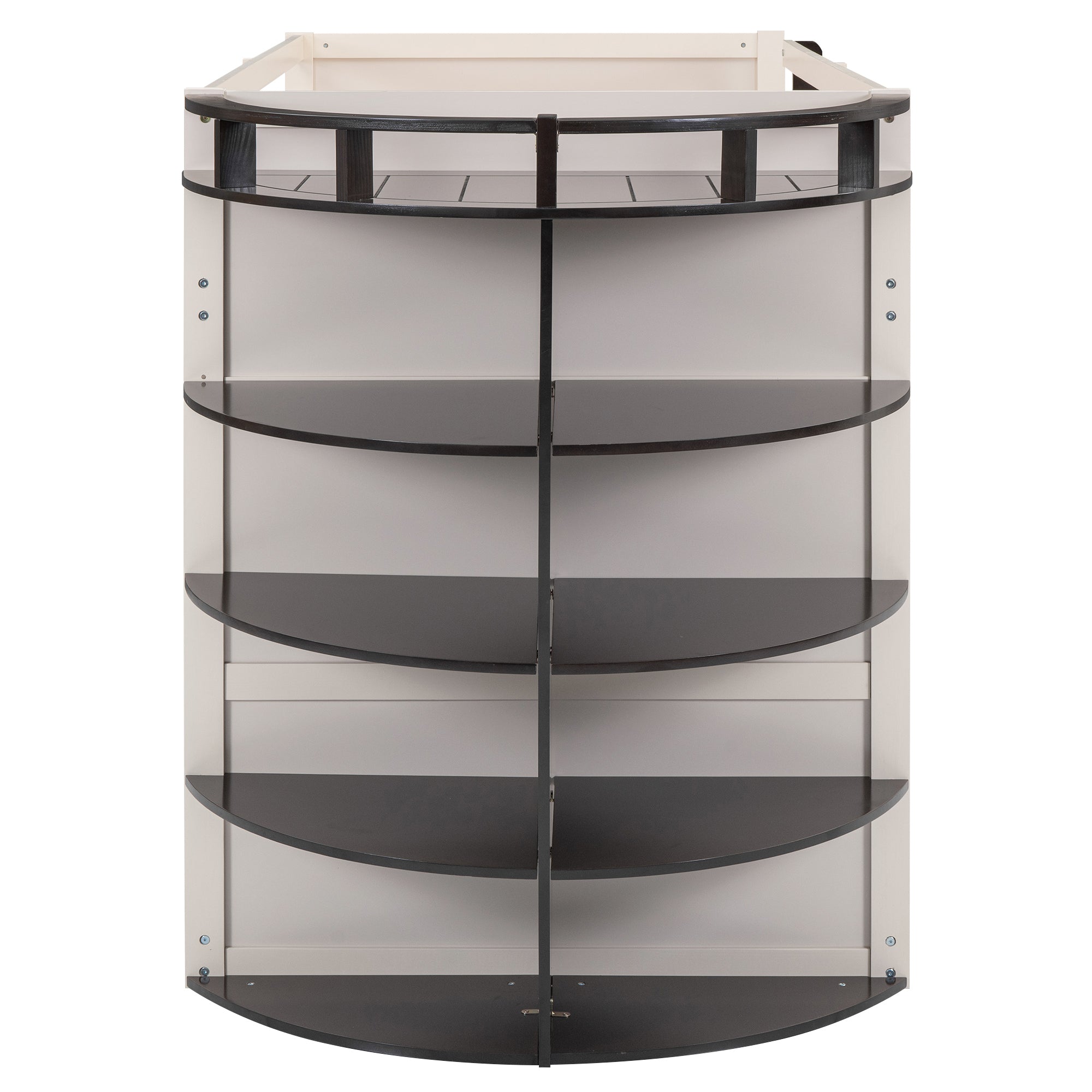 Twin over Twin Boat-Like Shape Bunk Bed with Storage Shelves, Cream+Espresso