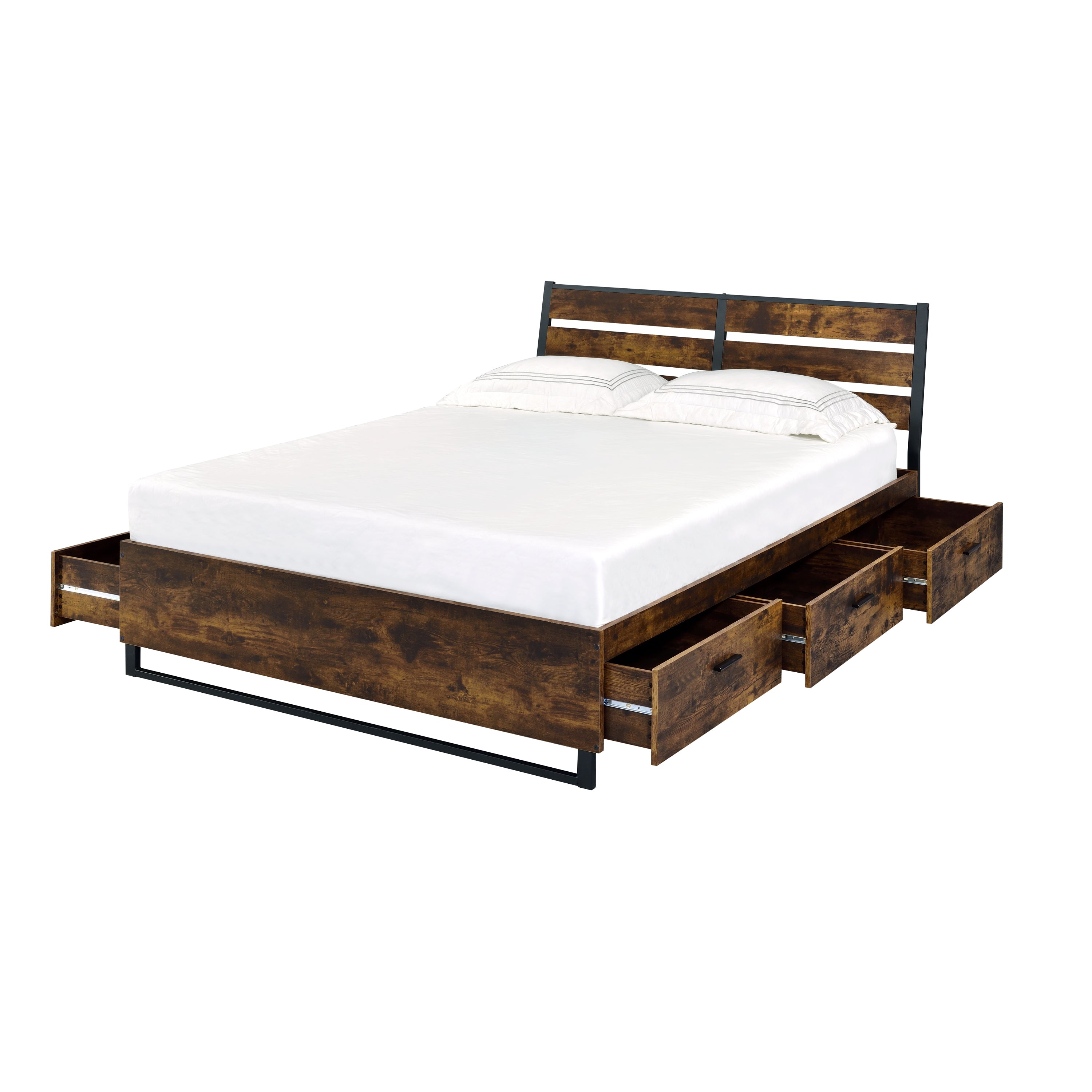 Juvanth Queen Bed W/Storage in Rustic Oak & Black Finish 24260Q