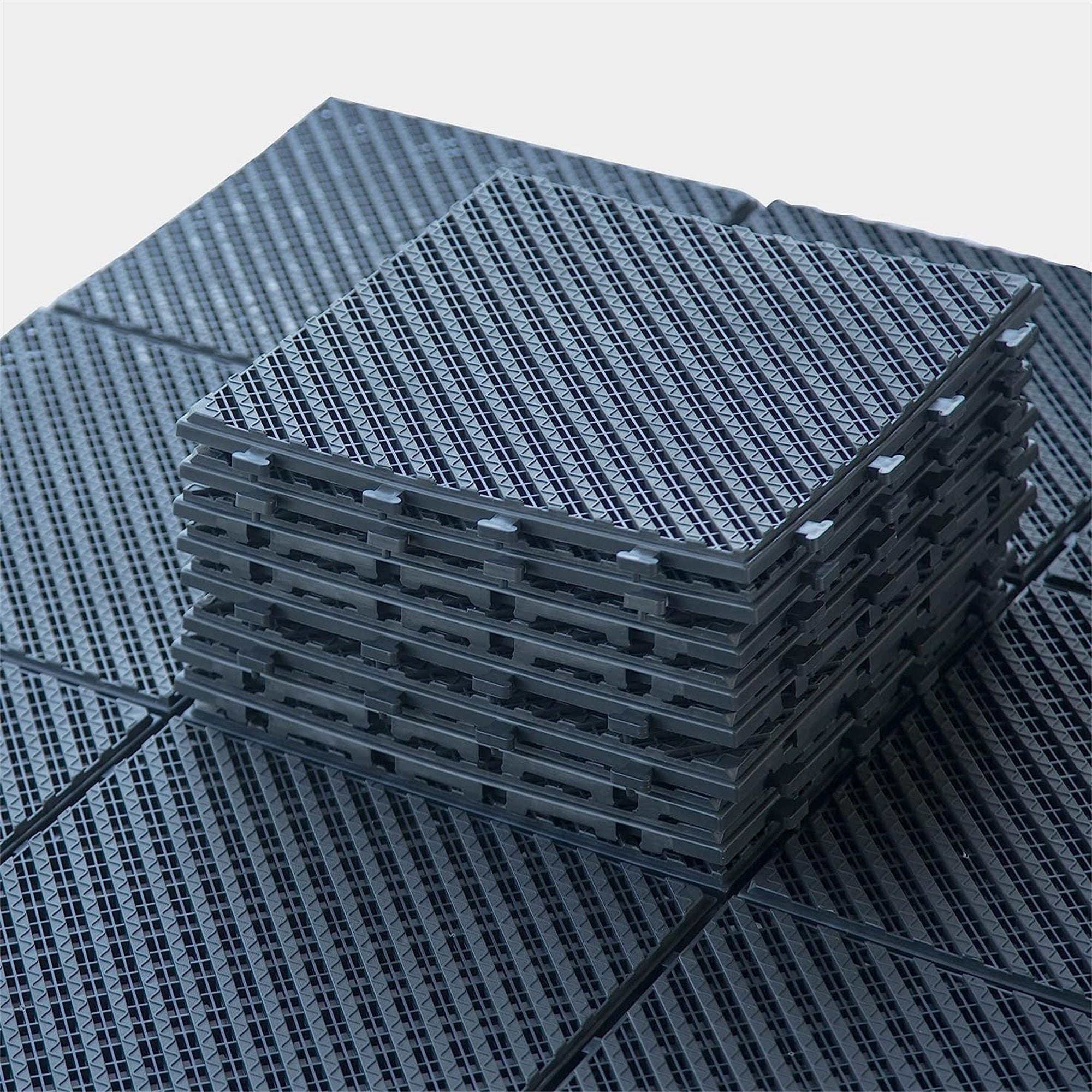 Patio Interlocking Deck Tiles, 12"x12" Square Composite Decking Tiles, Four Slat Plastic Outdoor Flooring Tile All Weather for Balcony Porch Backyard, (Dark Gray, Pack of 27)