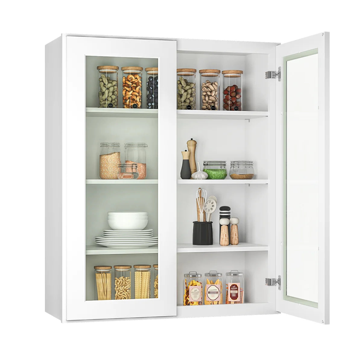 36"W * 42"H * 12"D Shaker White Glass Wall Kitchen Cabinet with Adjustable Shelves