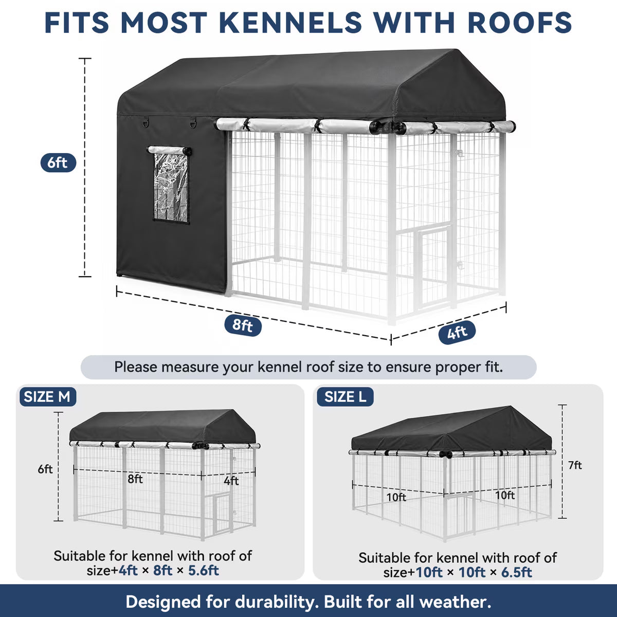 Outdoor 600D Oxford Fabric Waterproof Tarp Shelter Shade Cover Replacement Part Dog Kennel Accessory, Black, 4 x 8 x 6-in