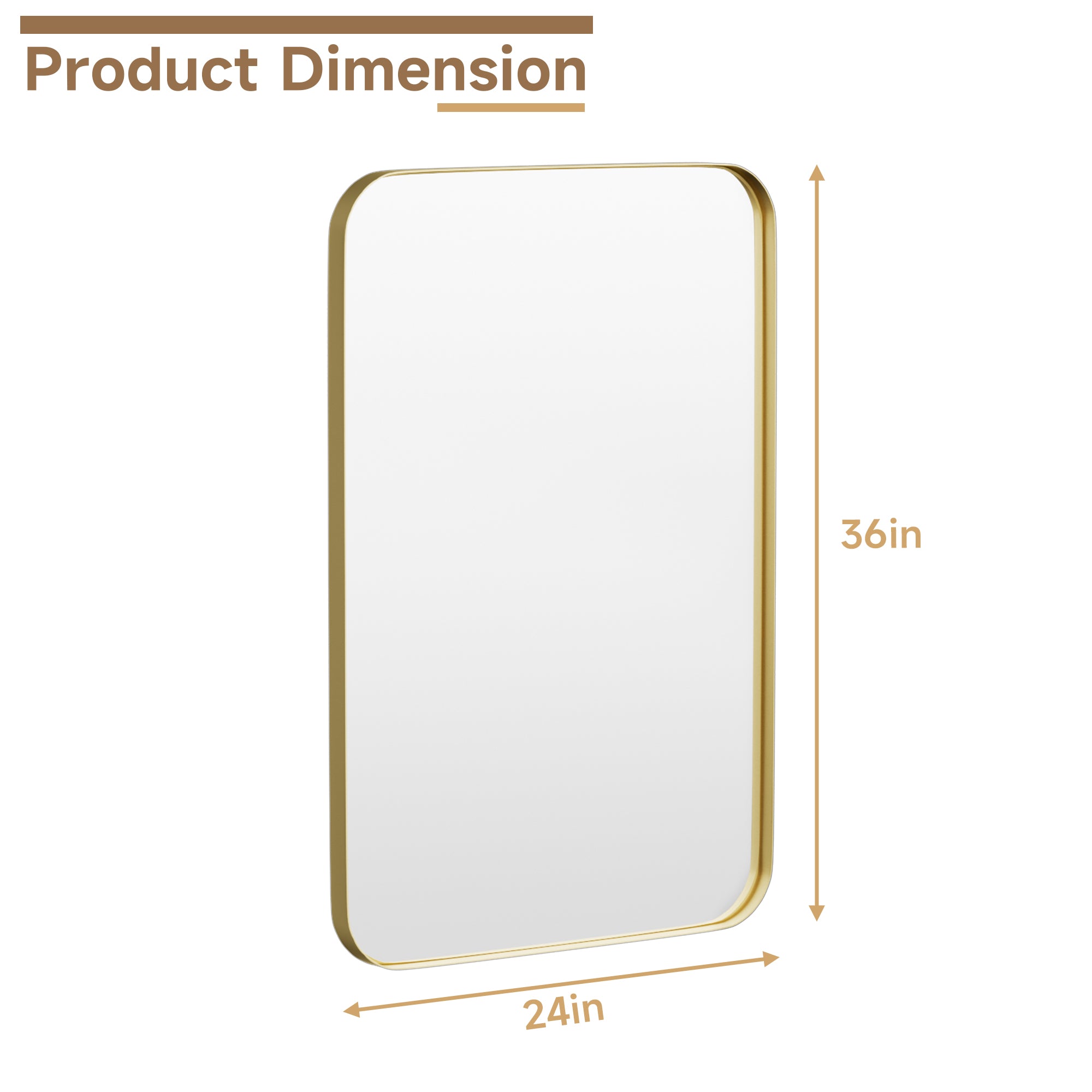 24 in. W x 36 in. H Tempered Glass Rectangular Framed Wall-Mounted Bathroom Vanity Mirror in Gold