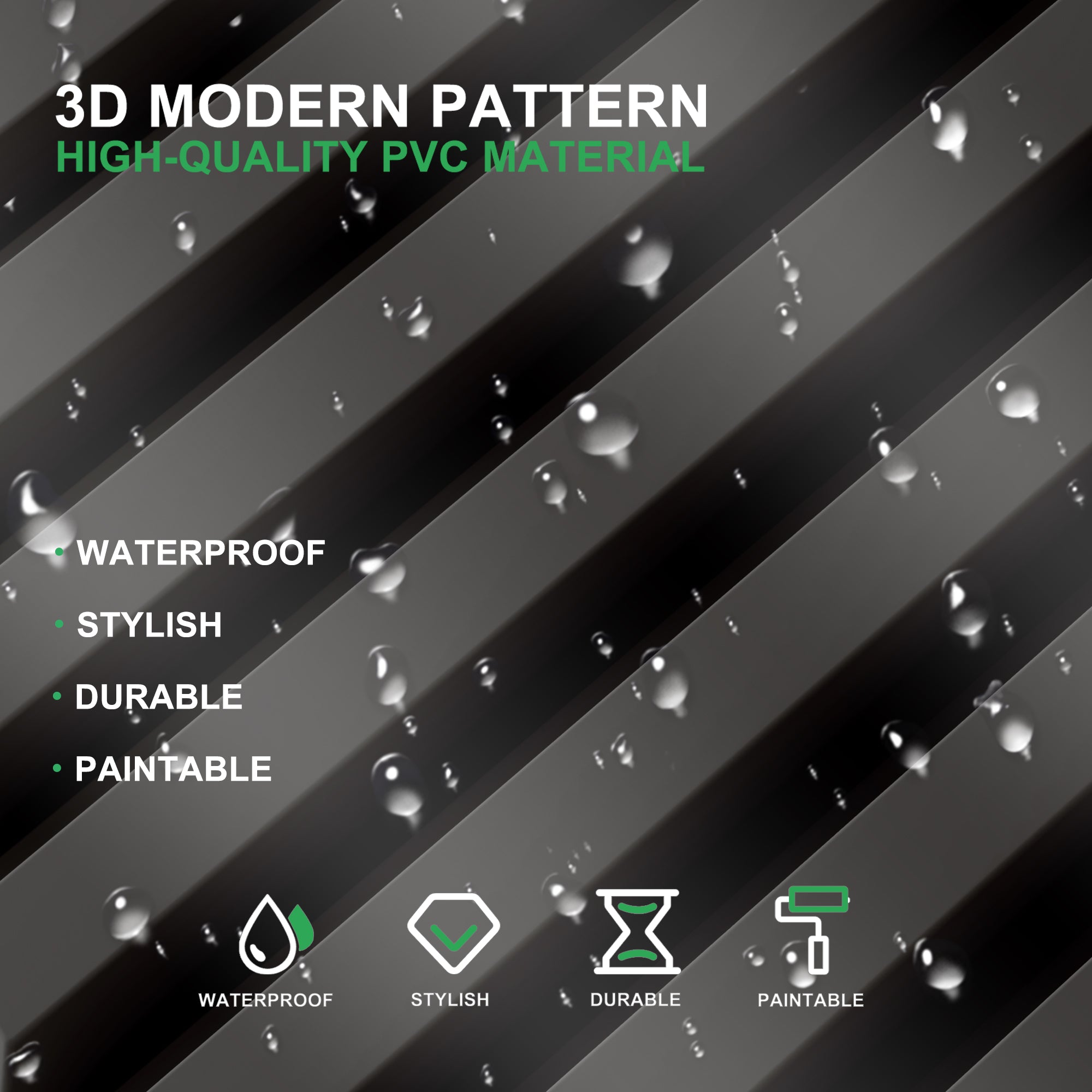 PVC Slat Wall Panel, 19.7 x 19.7in 3D Fluted Textured Panel Black, Suitable for Kitchen, Living Room, and Home 3D Wall Panels(12-Pack, 32 Sq.ft)