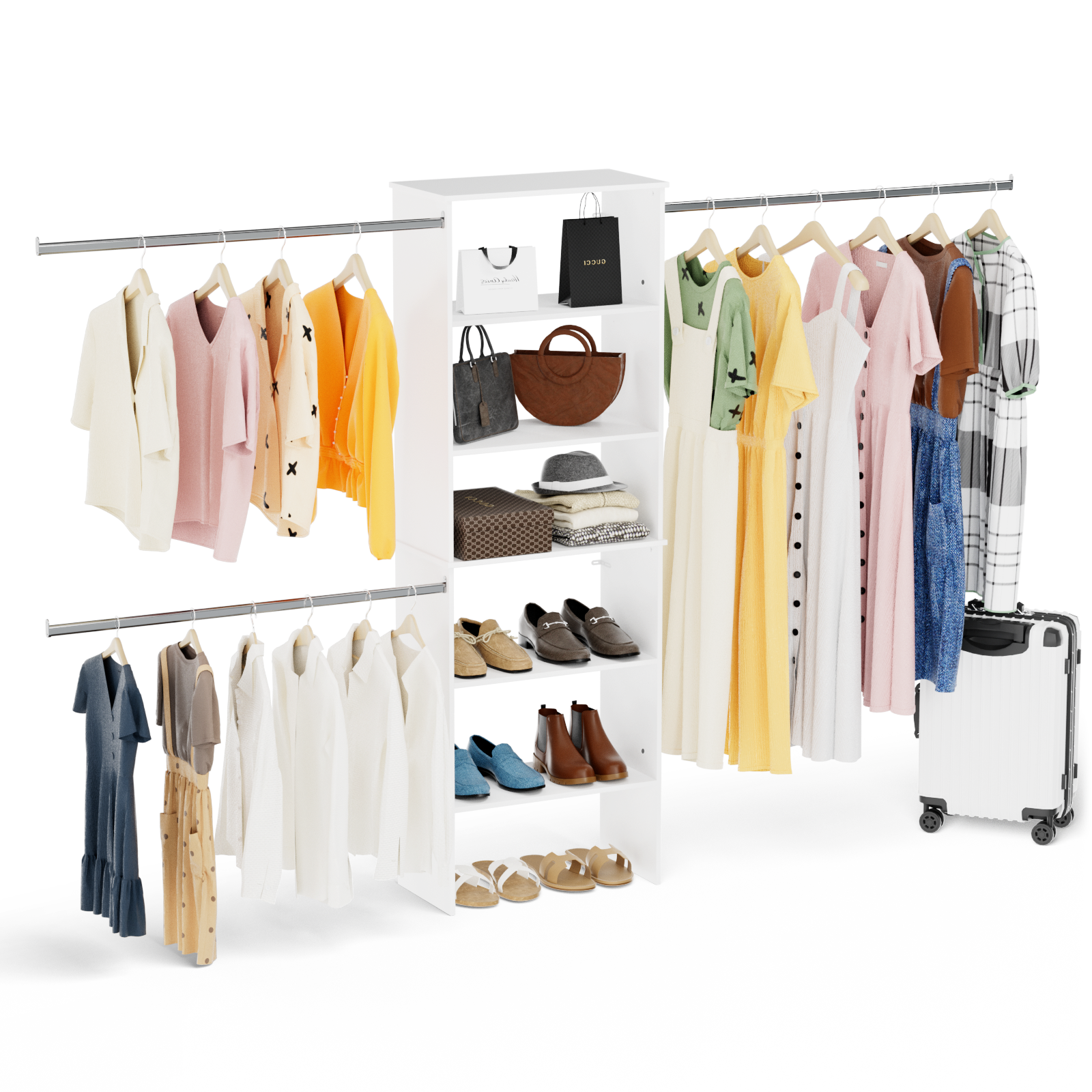 25.5 in. White Walk-in Modular Wood Closet Organizer Tower System with 5-Shelves, Tower Wood Closet System