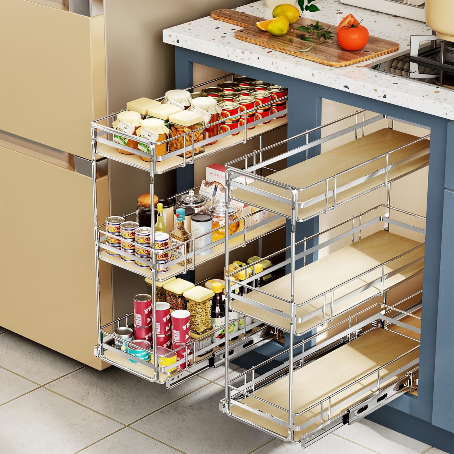 3-Tier Pull Out Cabinet Organizer Spice Rack for Narrow Cabinet 5" W x 20½" D