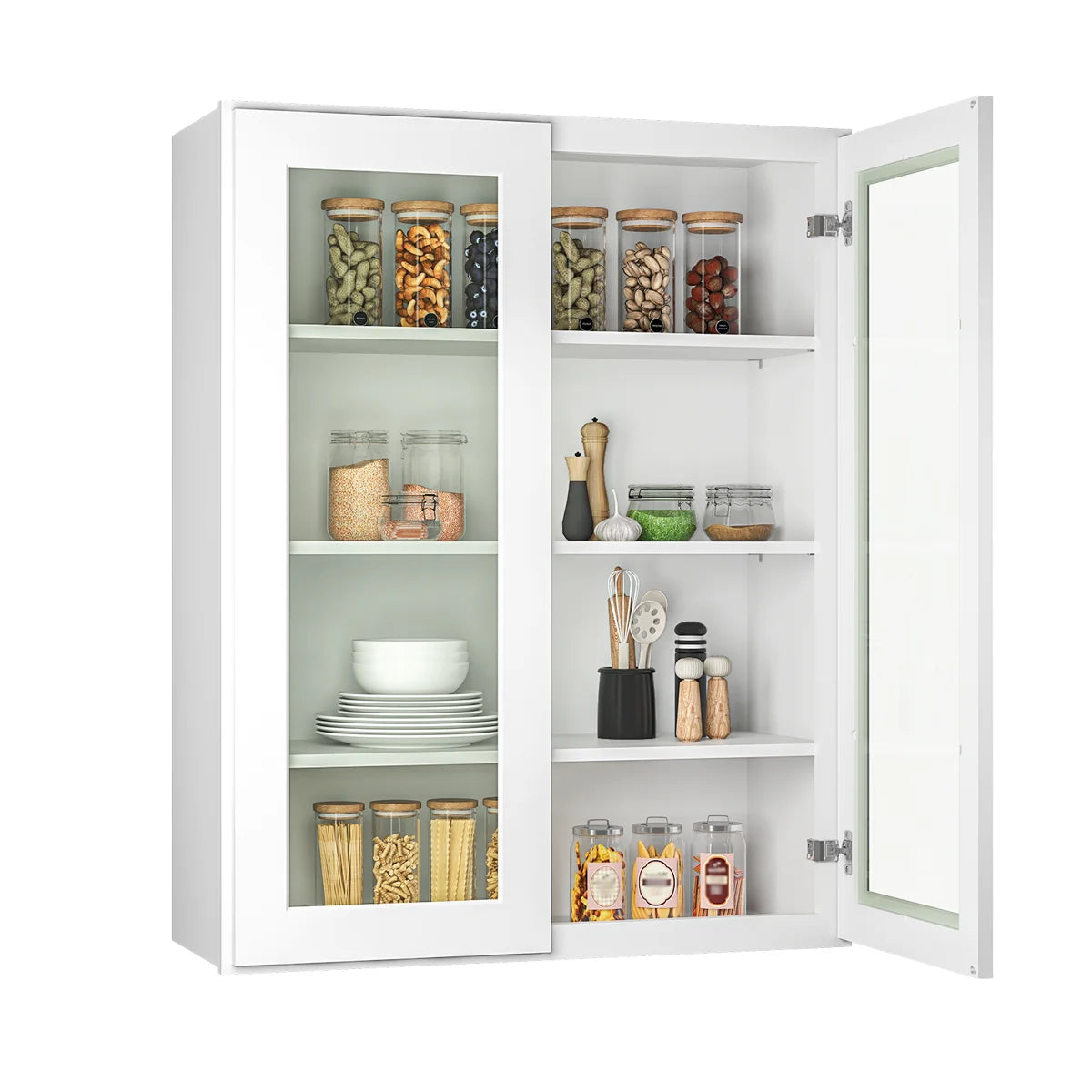 33"W * 42"H * 12"D Shaker White Glass Wall Kitchen Cabinet with Adjustable Shelves