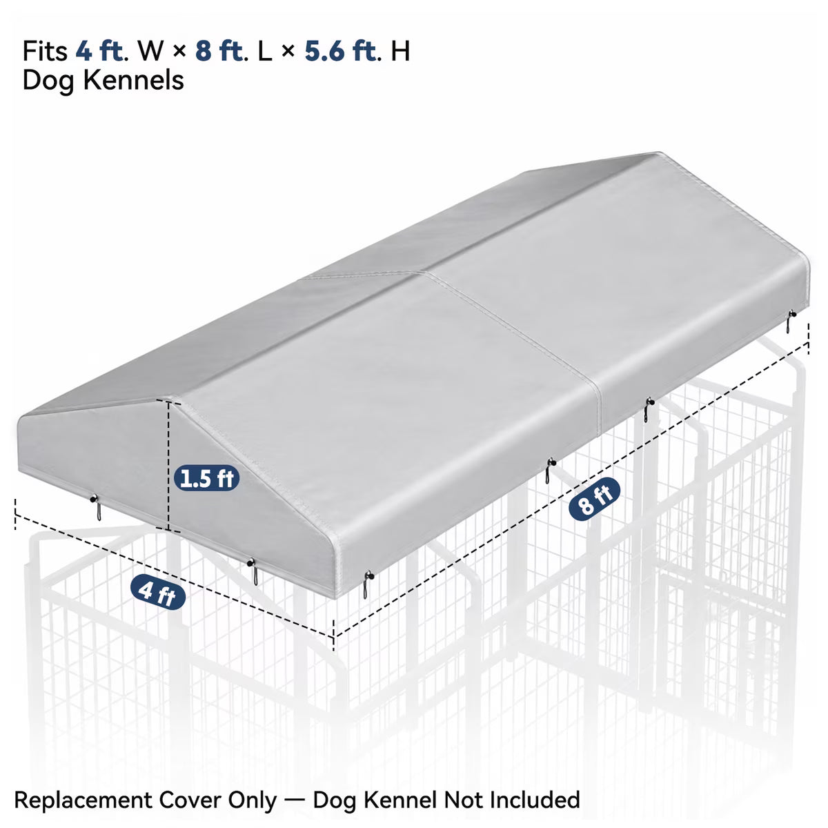 Outdoor Waterproof Canopy Replacement Part Roof Shade Cover Dog Kennel Accessory, Sliver, 4 x 8 x 1.5-in