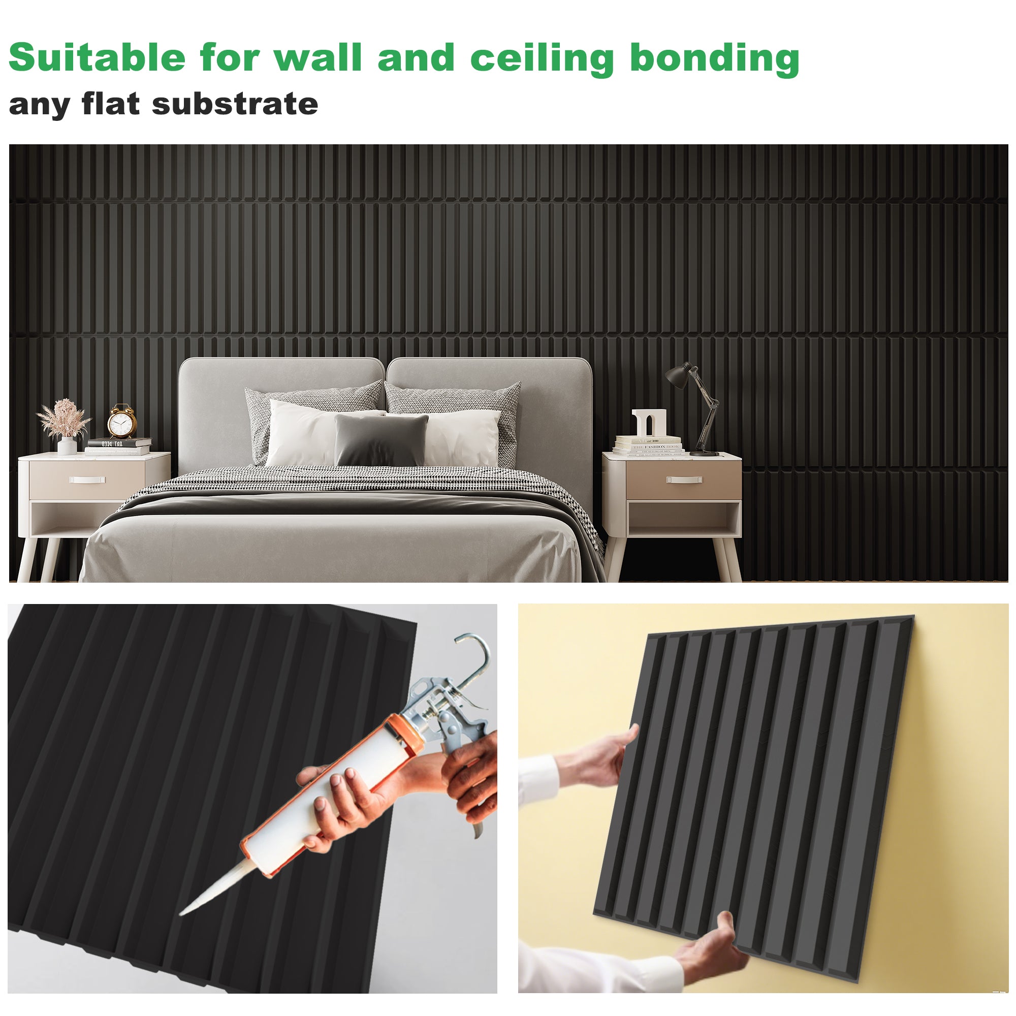 PVC Slat Wall Panel, 19.7 x 19.7in 3D Fluted Textured Panel Black, Suitable for Kitchen, Living Room, and Home 3D Wall Panels(12-Pack, 32 Sq.ft)