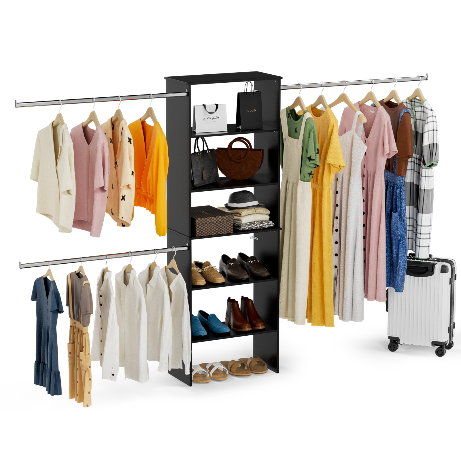 25.5 in. Black Walk-in Modular Wood Closet Organizer Tower System with 5-Shelves, Tower Wood Closet System