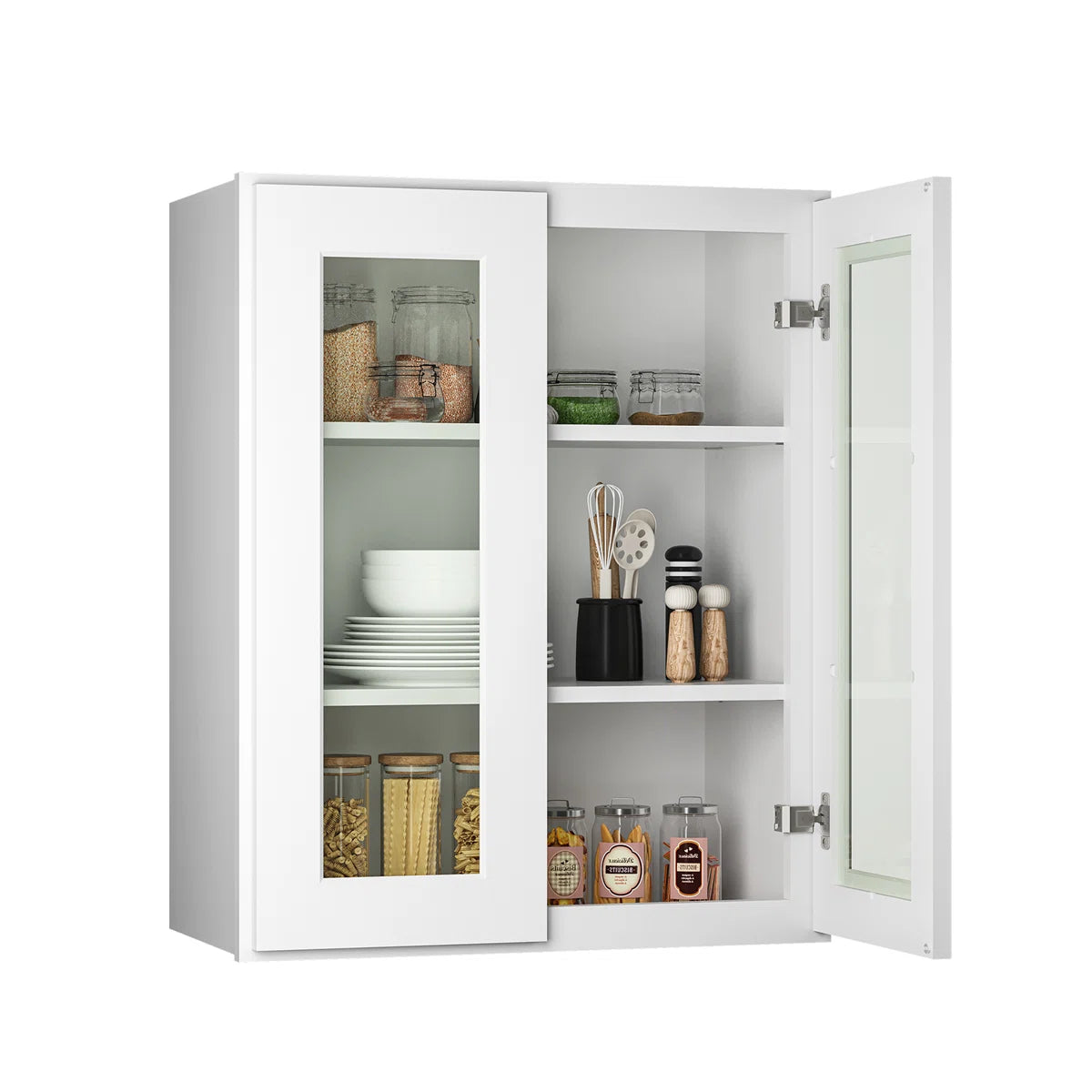 24"W * 36"H * 12"D Shaker White Glass Wall Kitchen Cabinet with Adjustable Shelves