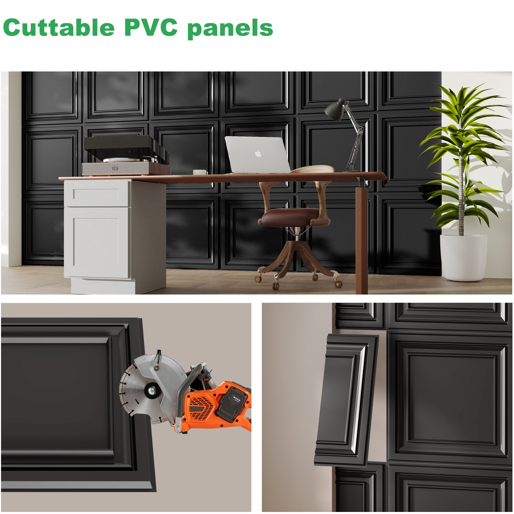 PVC Ceiling Tiles, 2x2 Feet Glue Up Plastic Sheet in Black, Suitable for Kitchen, Living Room, and Home Decorative Ceilings (12-Pack, 48 Sq.ft)