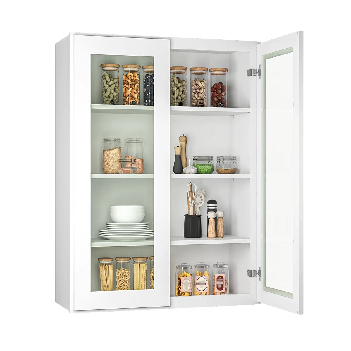 30"W * 42"H * 12"D Shaker White Glass Wall Kitchen Cabinet with Adjustable Shelves