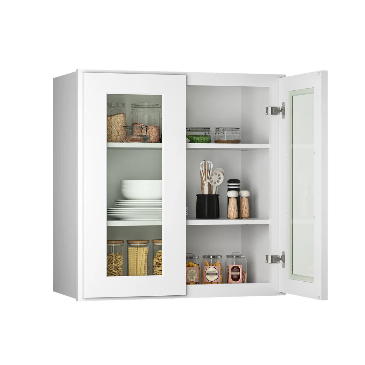 27"W * 30"H * 12"D Shaker White Glass Wall Kitchen Cabinet with Adjustable Shelves
